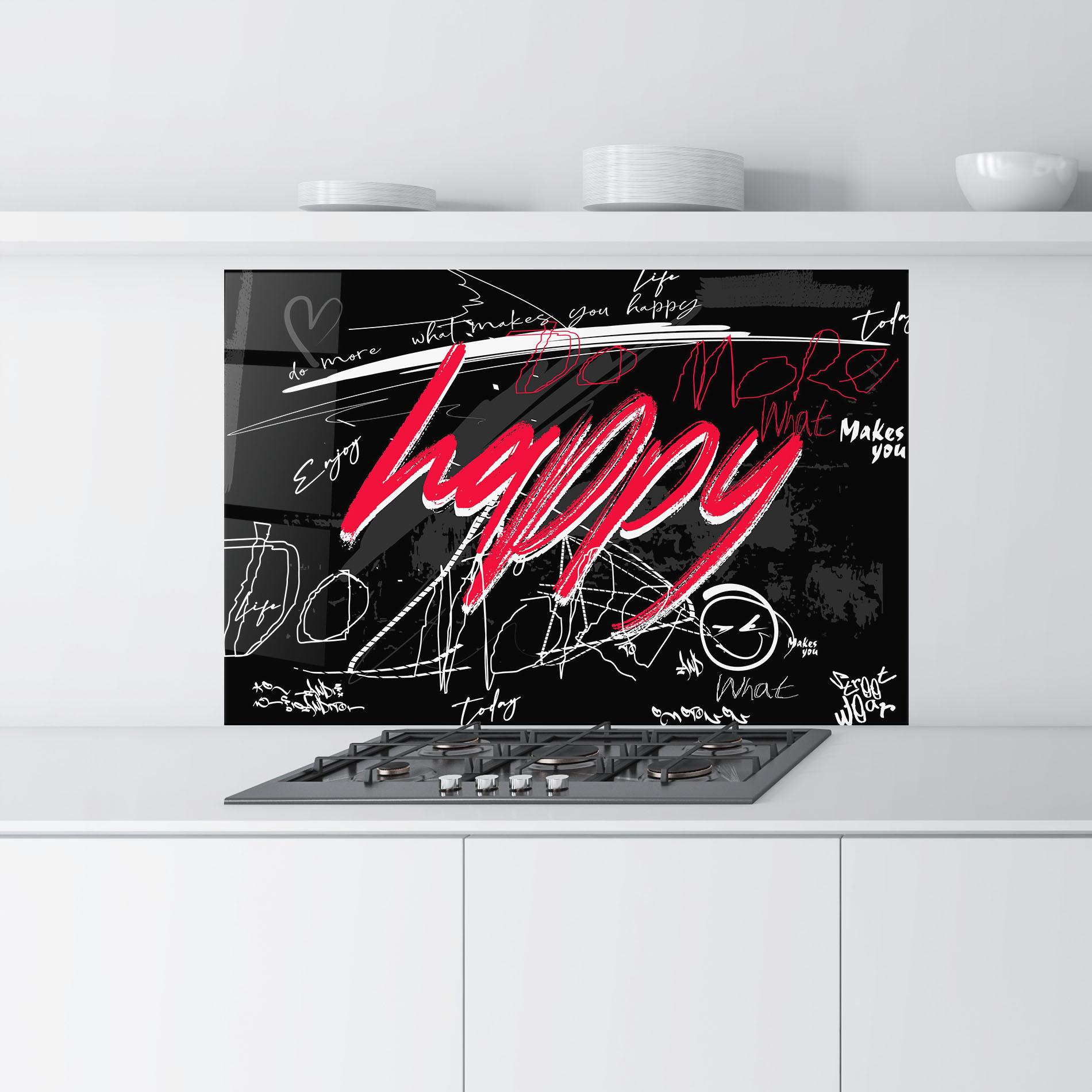 Küchenrückwand Glas Red Happy Graffiti mockup 9