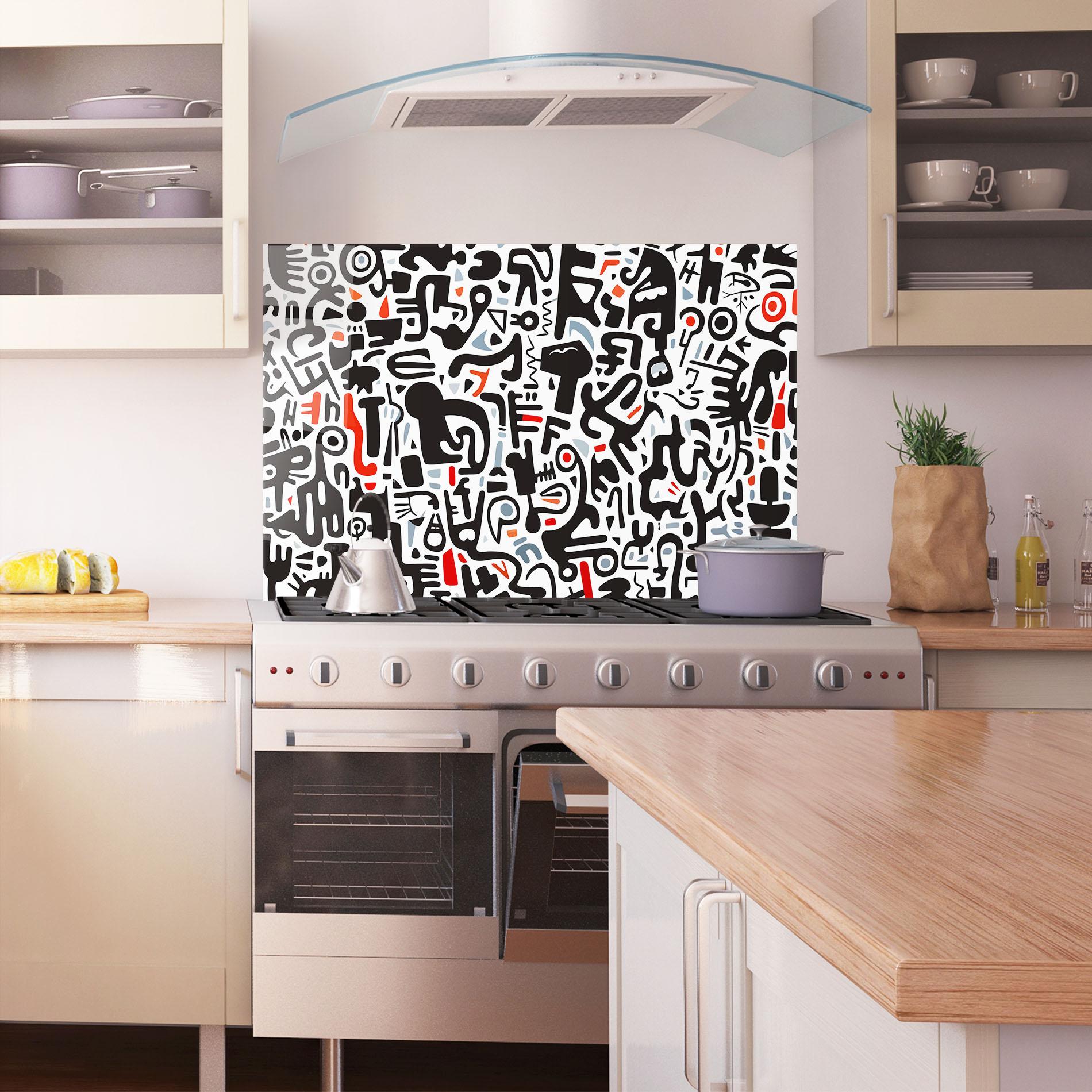 Küchenrückwand Glas Black Red Doodle mockup 1