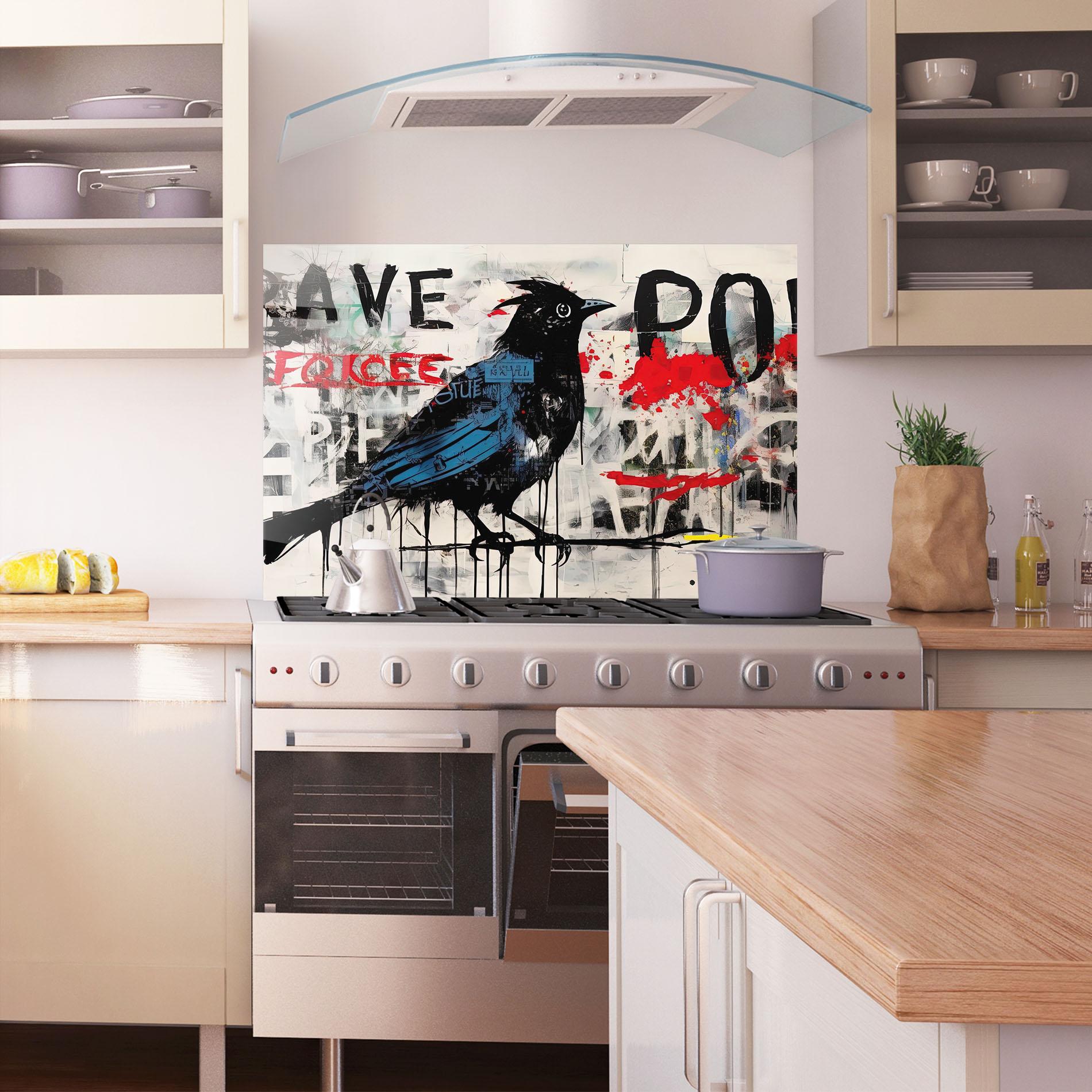 Küchenrückwand Glas Blue Bird Doodle mockup 1