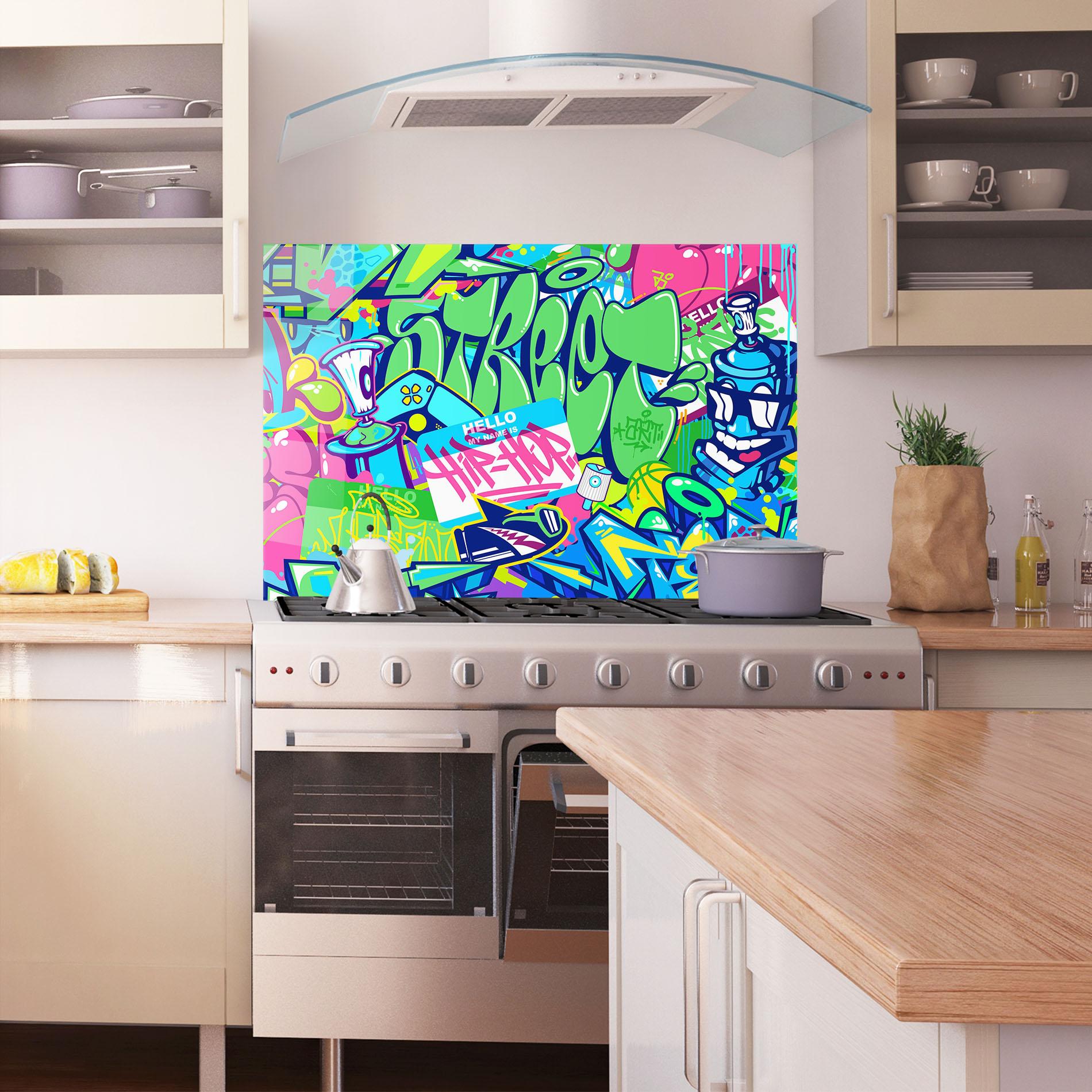 Küchenrückwand Glas Colorful Hip Hop mockup 1