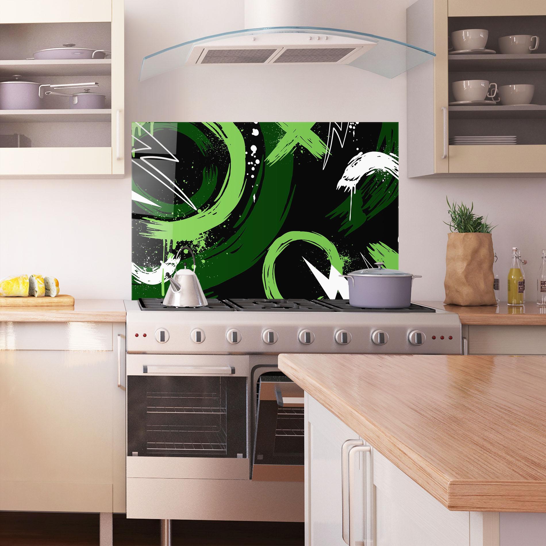 Küchenrückwand Glas Green Shades Graffiti mockup 1