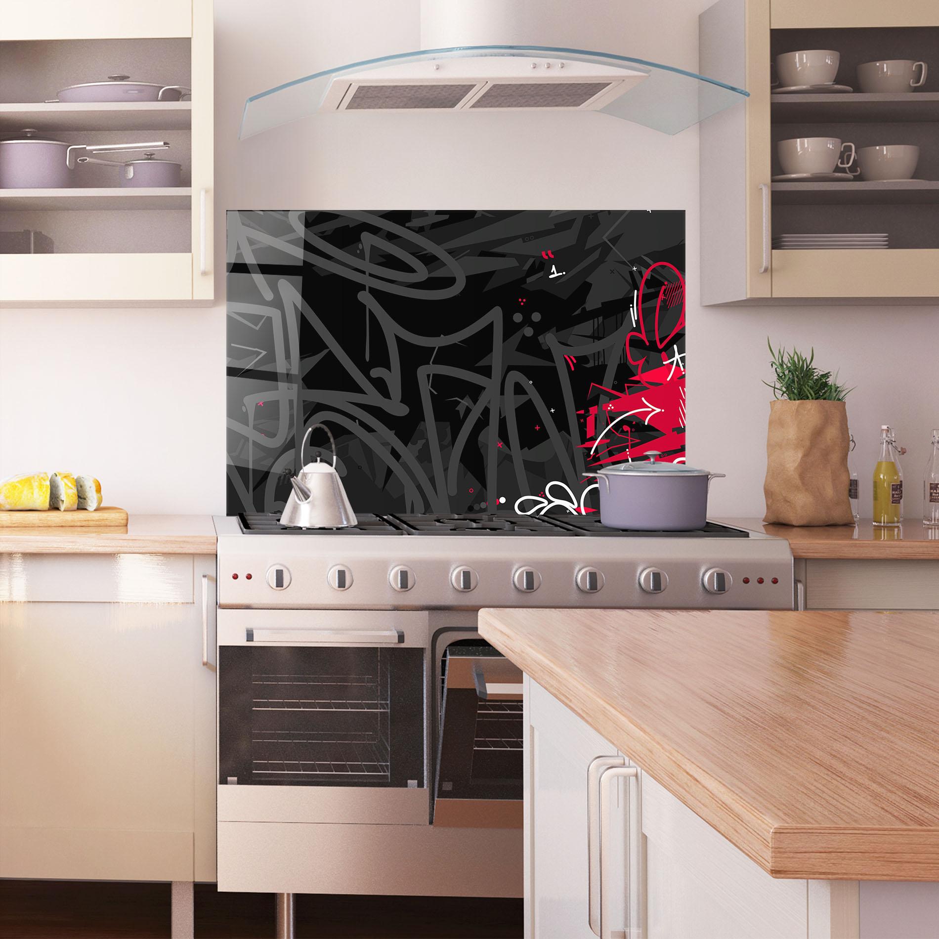 Küchenrückwand Glas Grey Pink Graffiti mockup 1