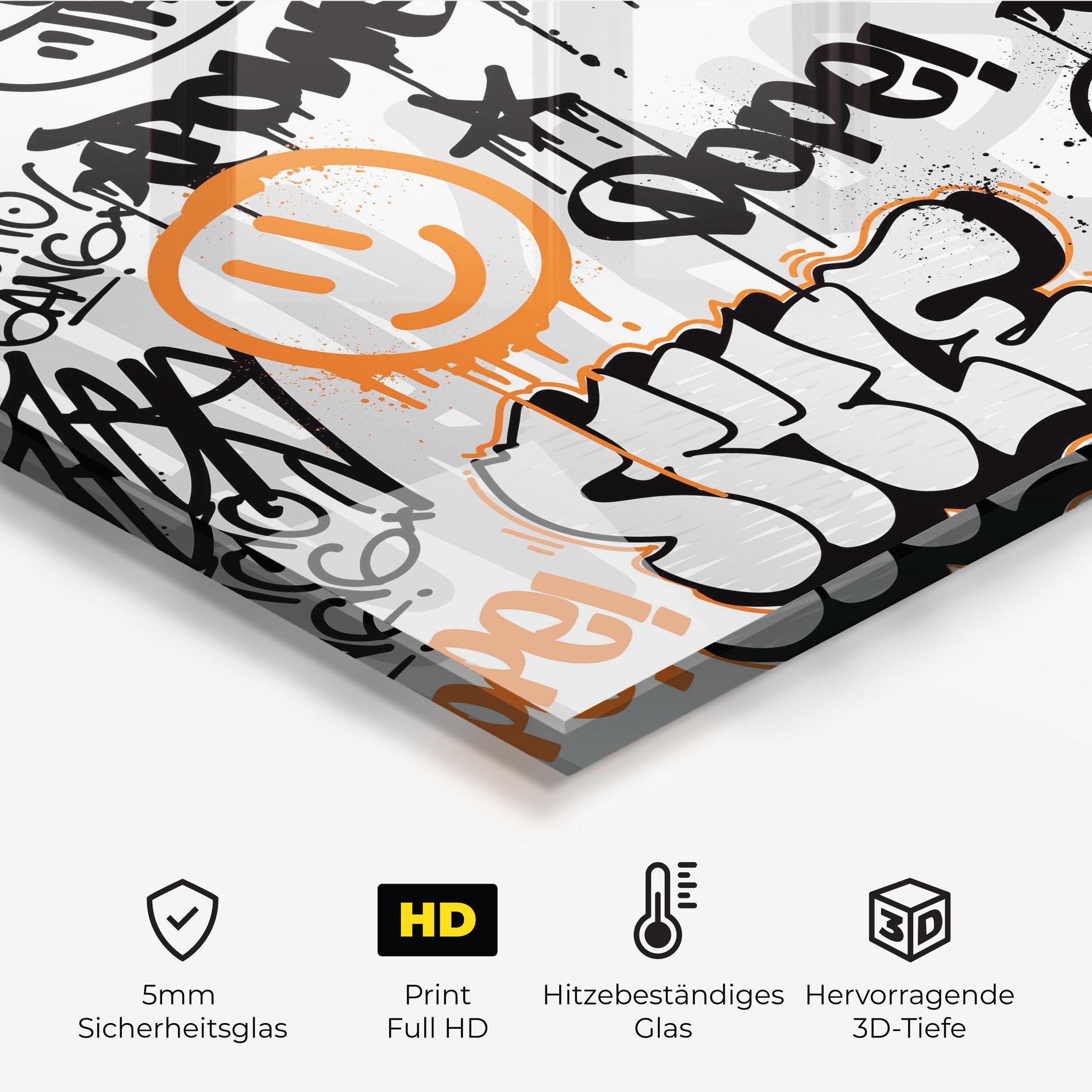 Küchenrückwand Glas Black Orange Graffiti mockup 2
