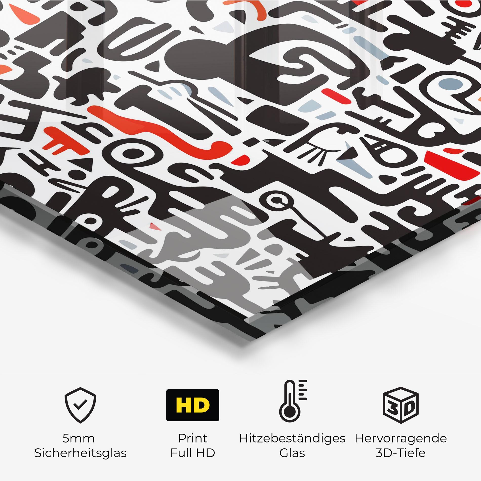 Küchenrückwand Glas Black Red Doodle mockup 2