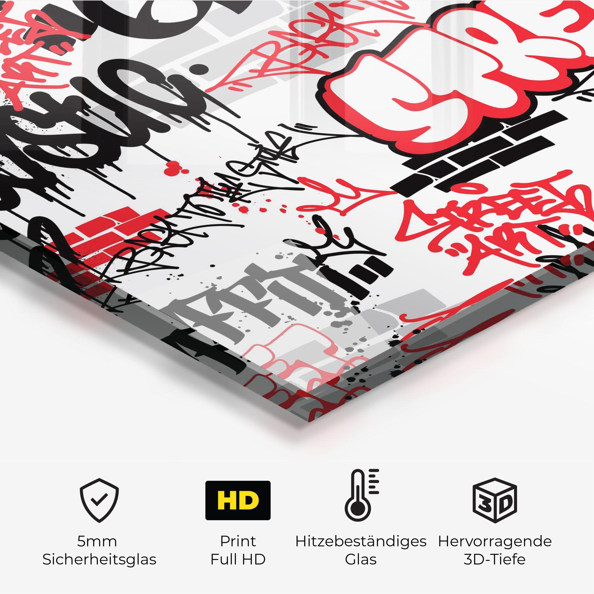 Küchenrückwand Glas Black Red Tags mockup 2