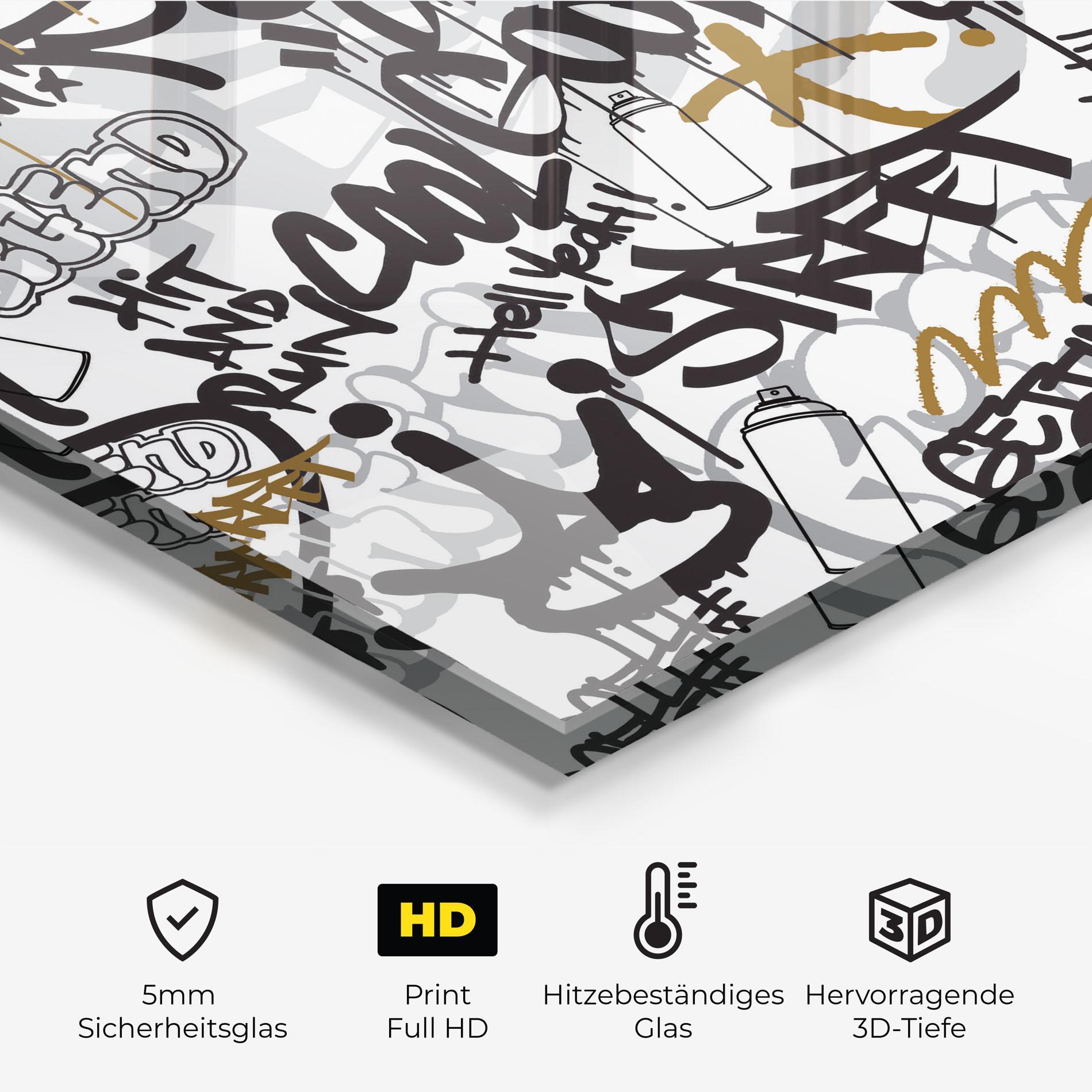 Küchenrückwand Glas Black Yellow Graffiti mockup 2