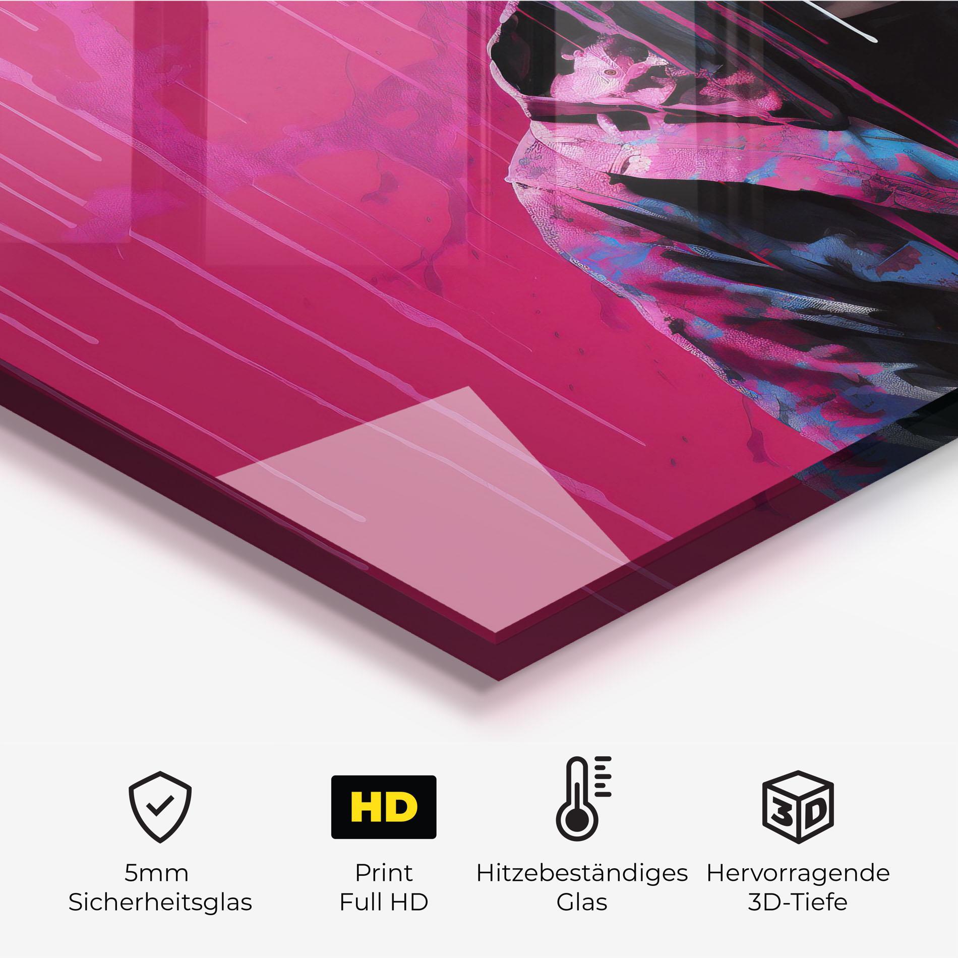 Küchenrückwand Glas Blue Pink Falling Paint mockup 2