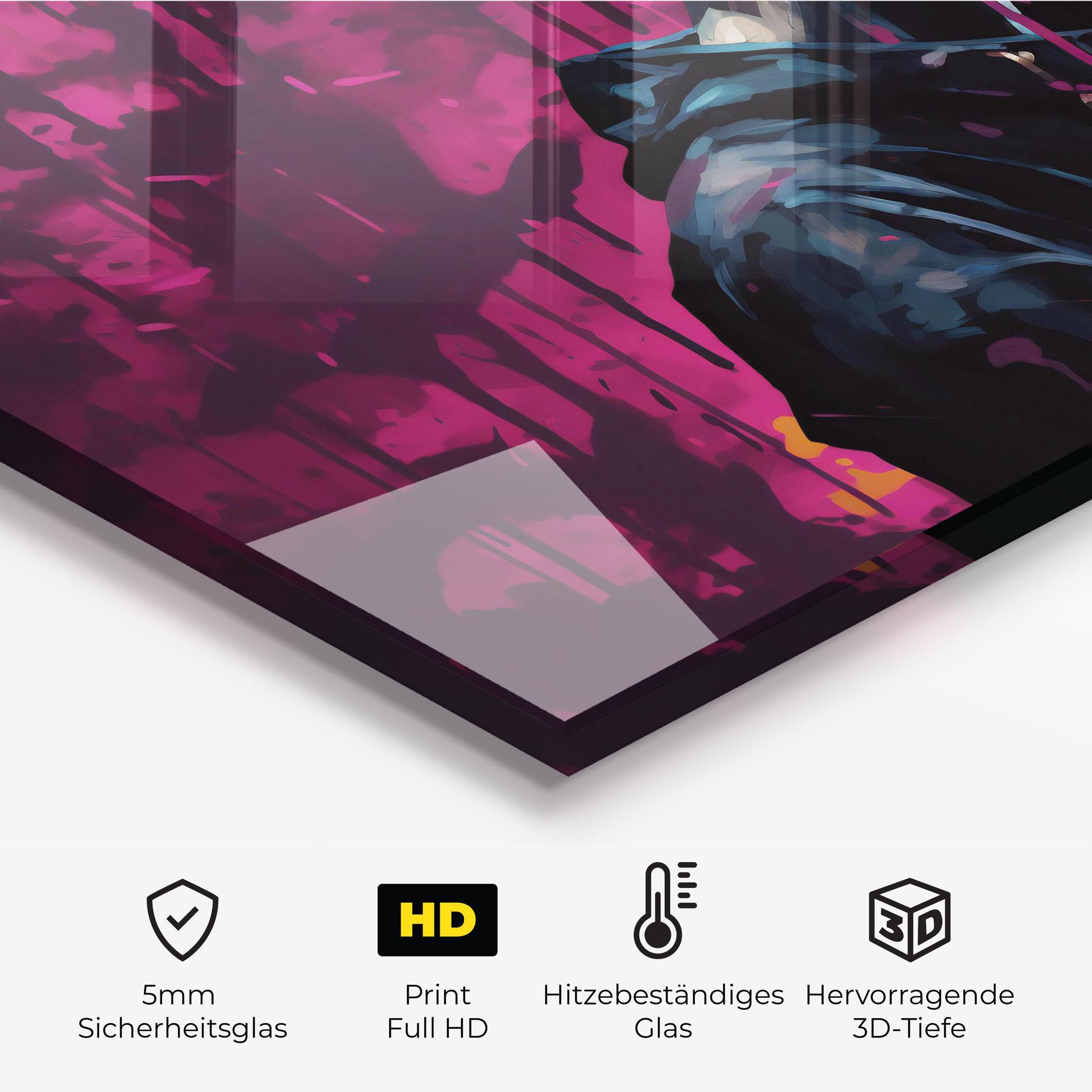 Küchenrückwand Glas Blue Pink Paint Falling mockup 2