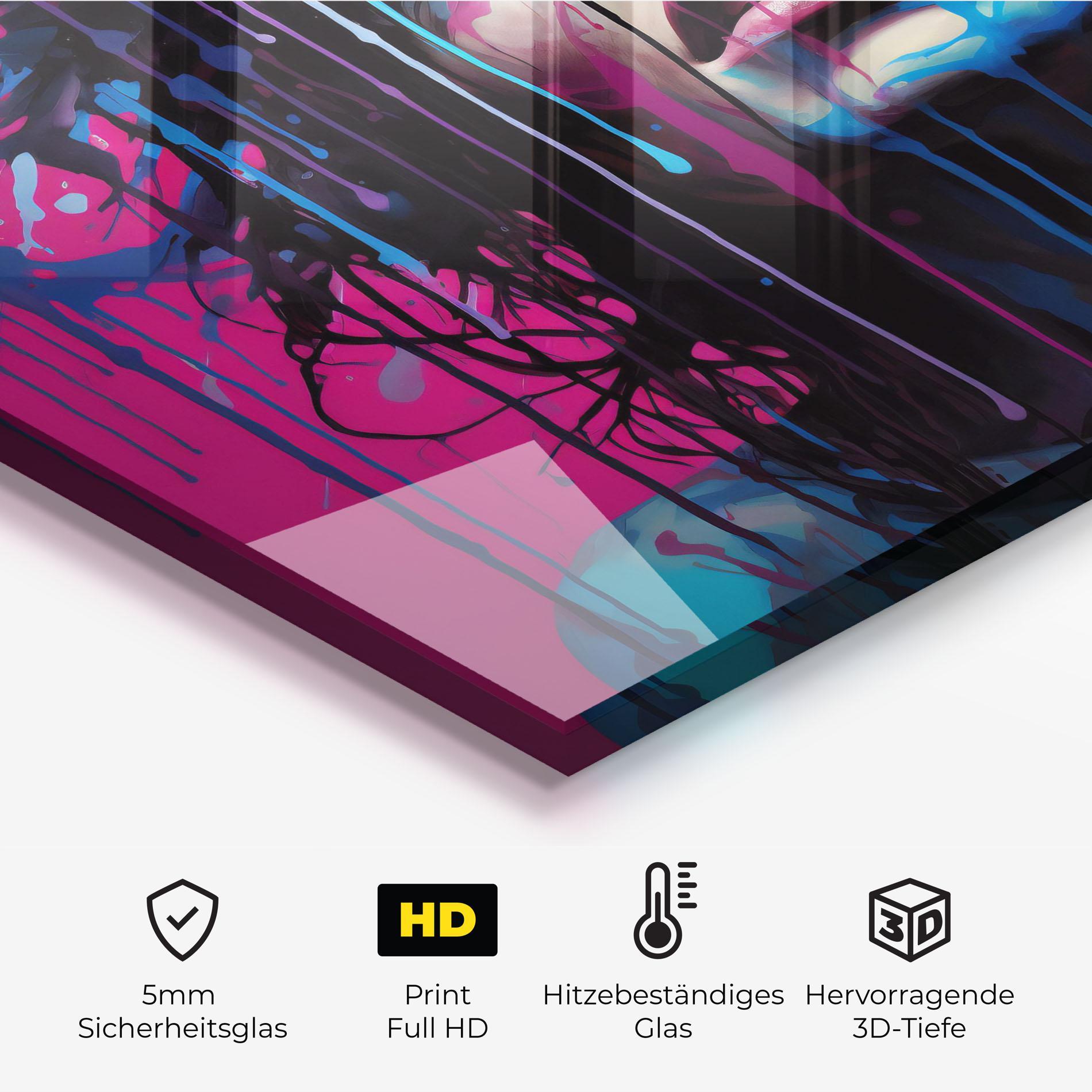 Küchenrückwand Glas Blue Pink Woman mockup 2