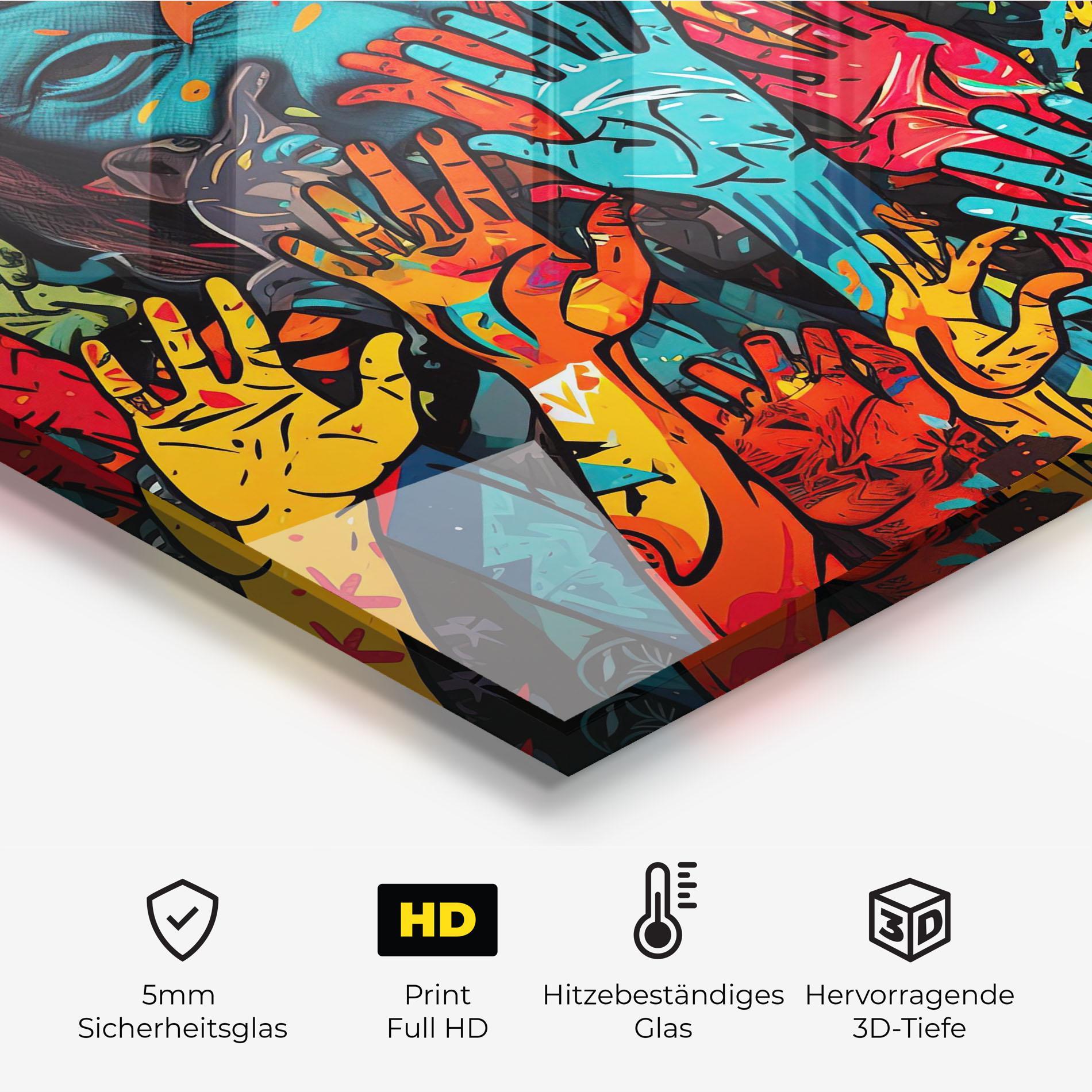 Küchenrückwand Glas Colorful Hands mockup 2