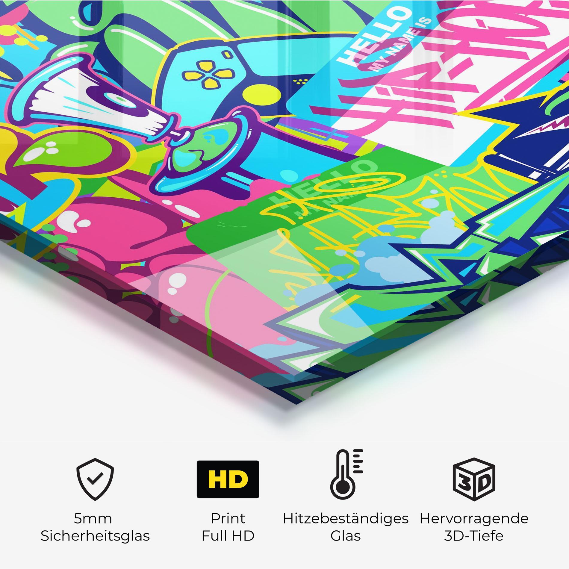 Küchenrückwand Glas Colorful Hip Hop mockup 2