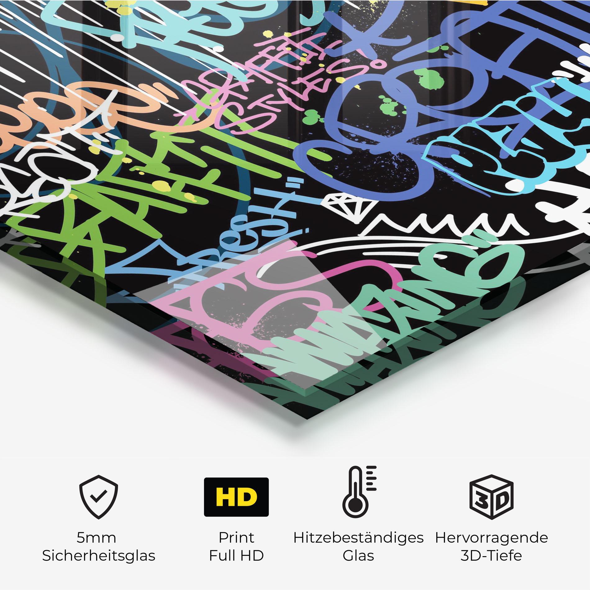 Küchenrückwand Glas Colorful Tags mockup 2