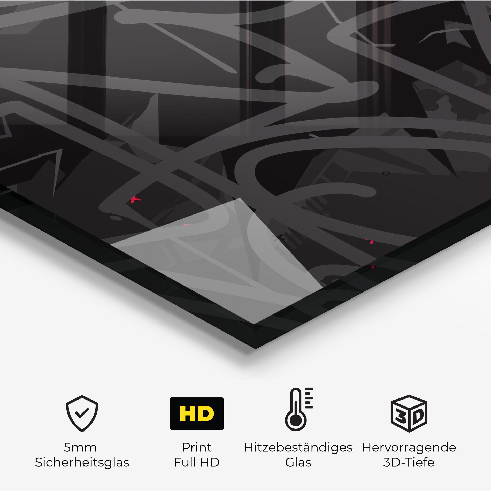 Küchenrückwand Glas Grey Pink Graffiti mockup 2