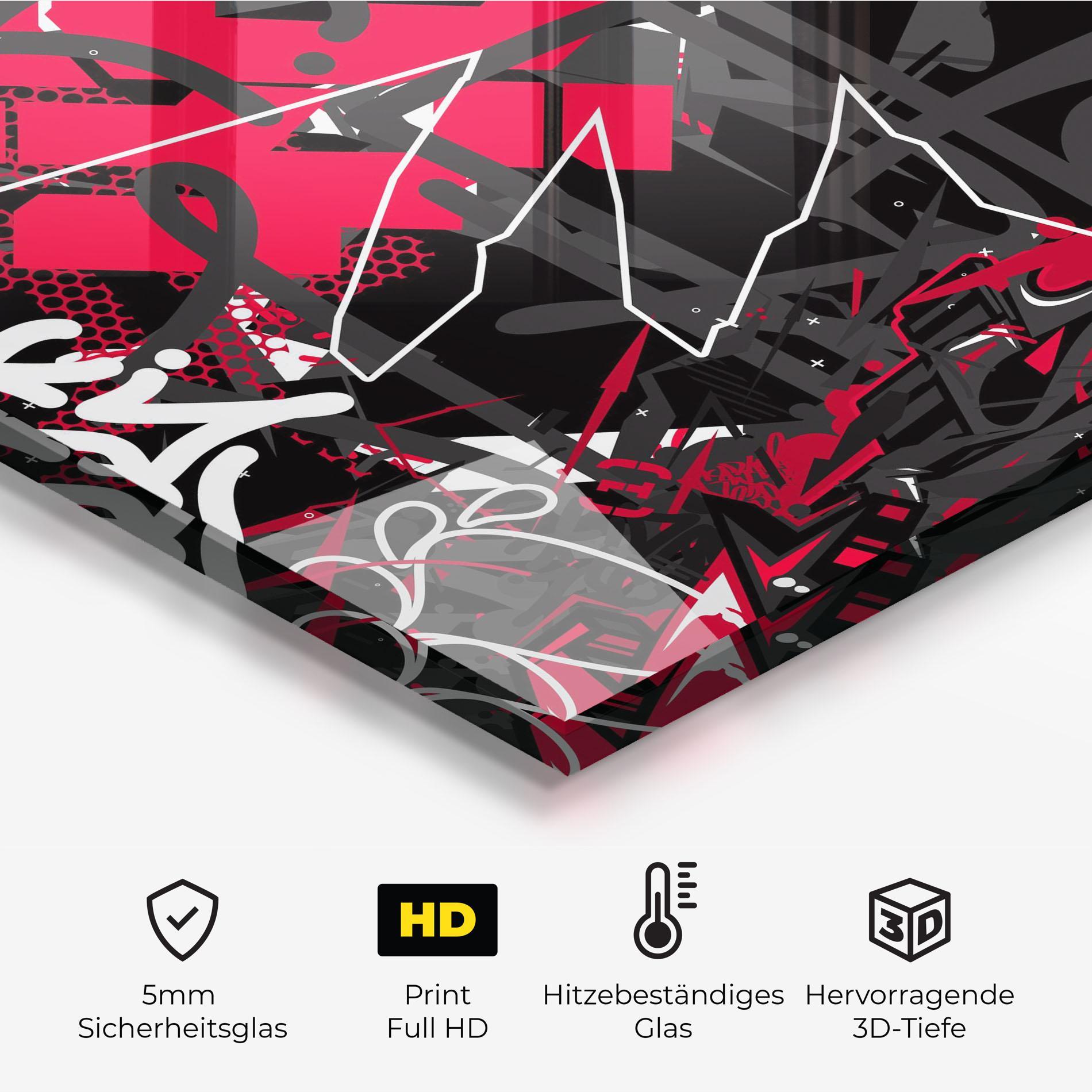 Küchenrückwand Glas Grey Red Graffiti mockup 2