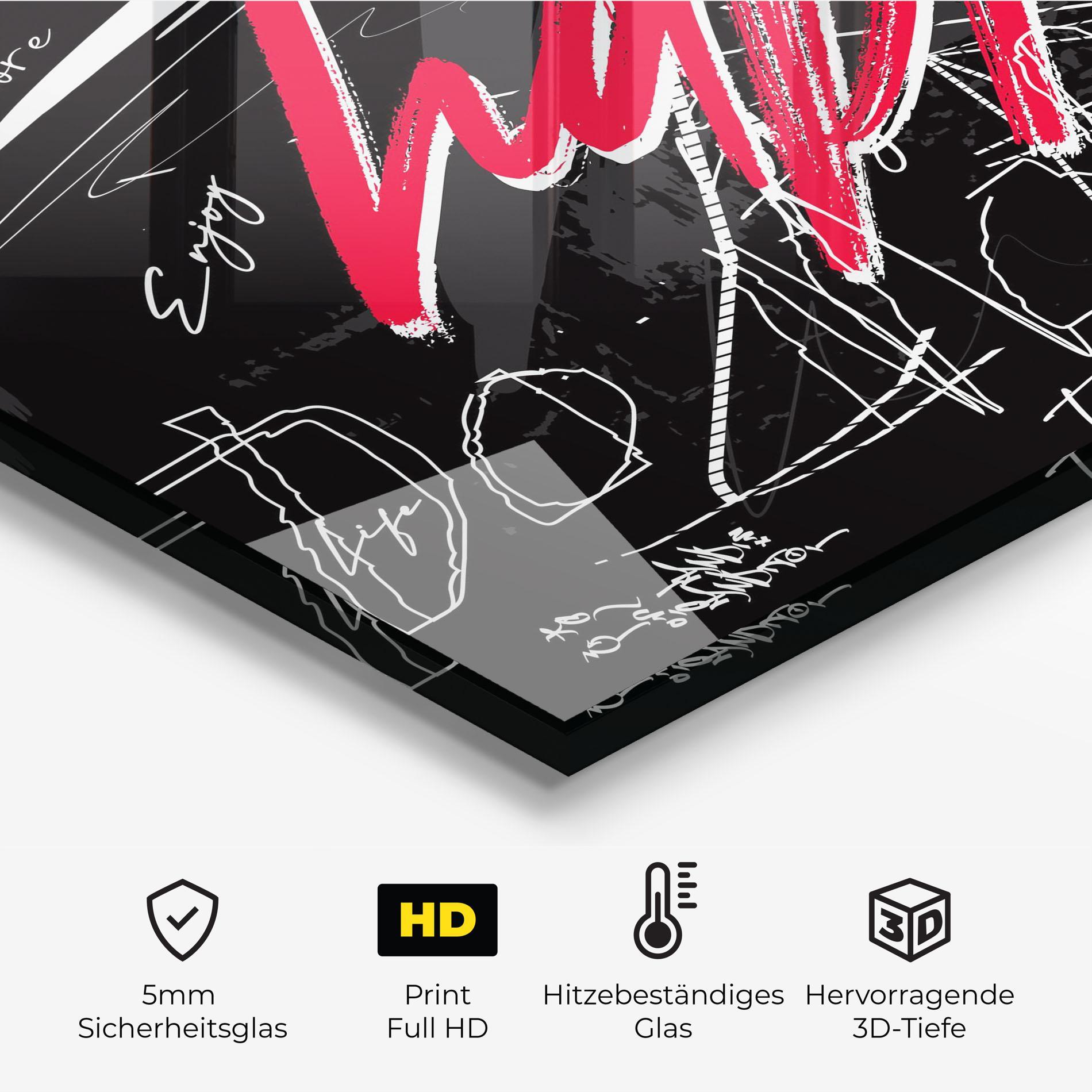 Küchenrückwand Glas Red Happy Graffiti mockup 2