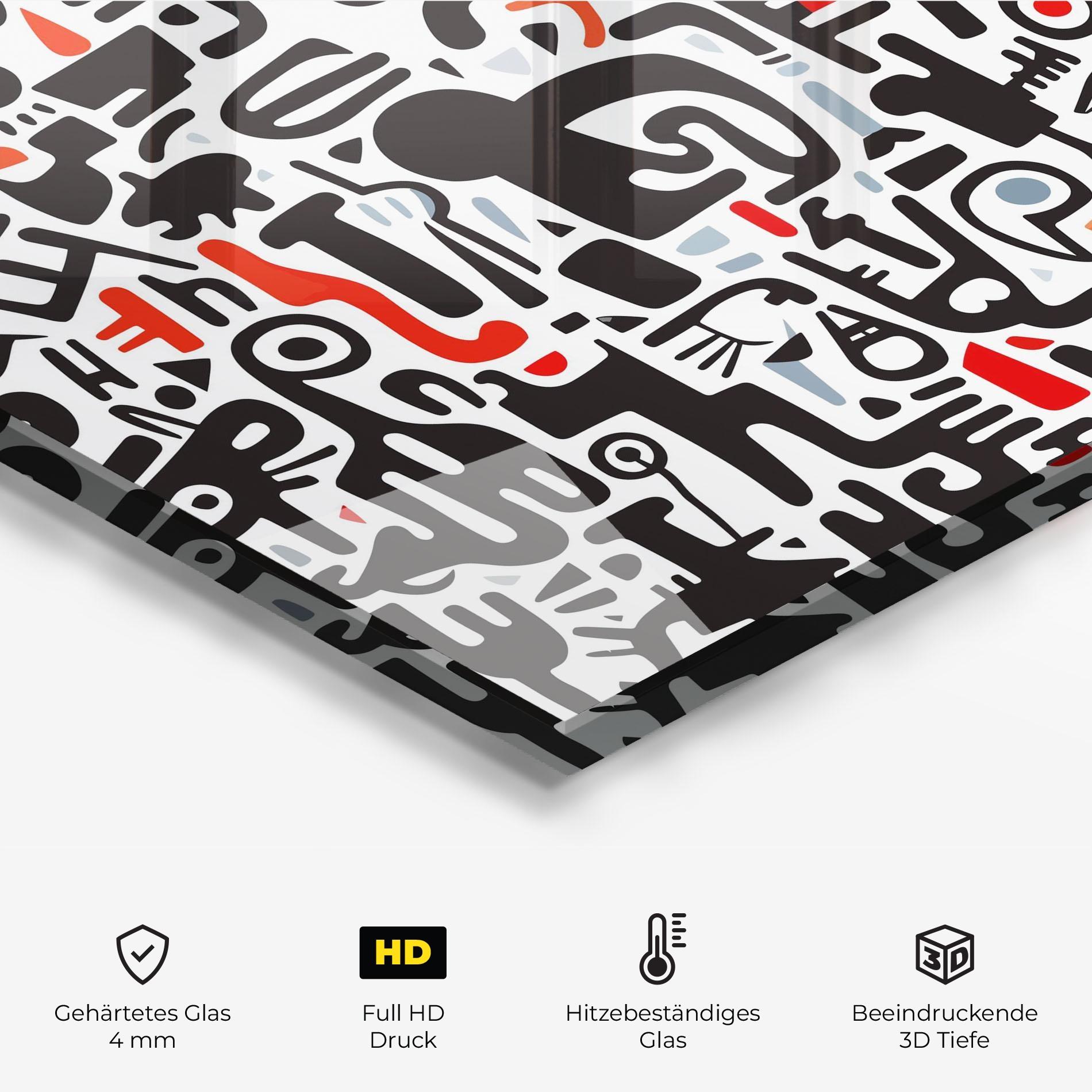 Küchenrückwand Glas Black Red Doodle mockup 2