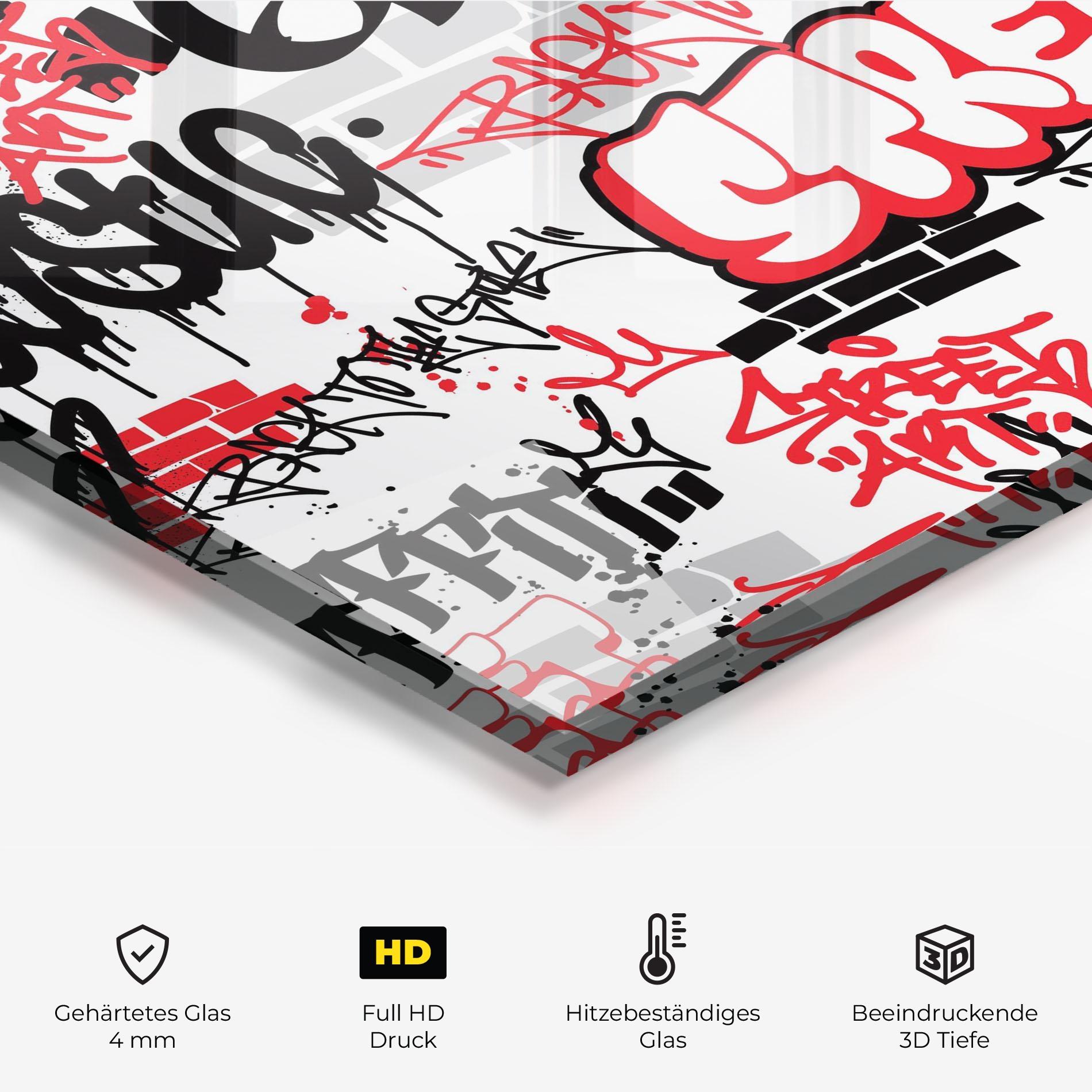 Küchenrückwand Glas Black Red Tags mockup 2