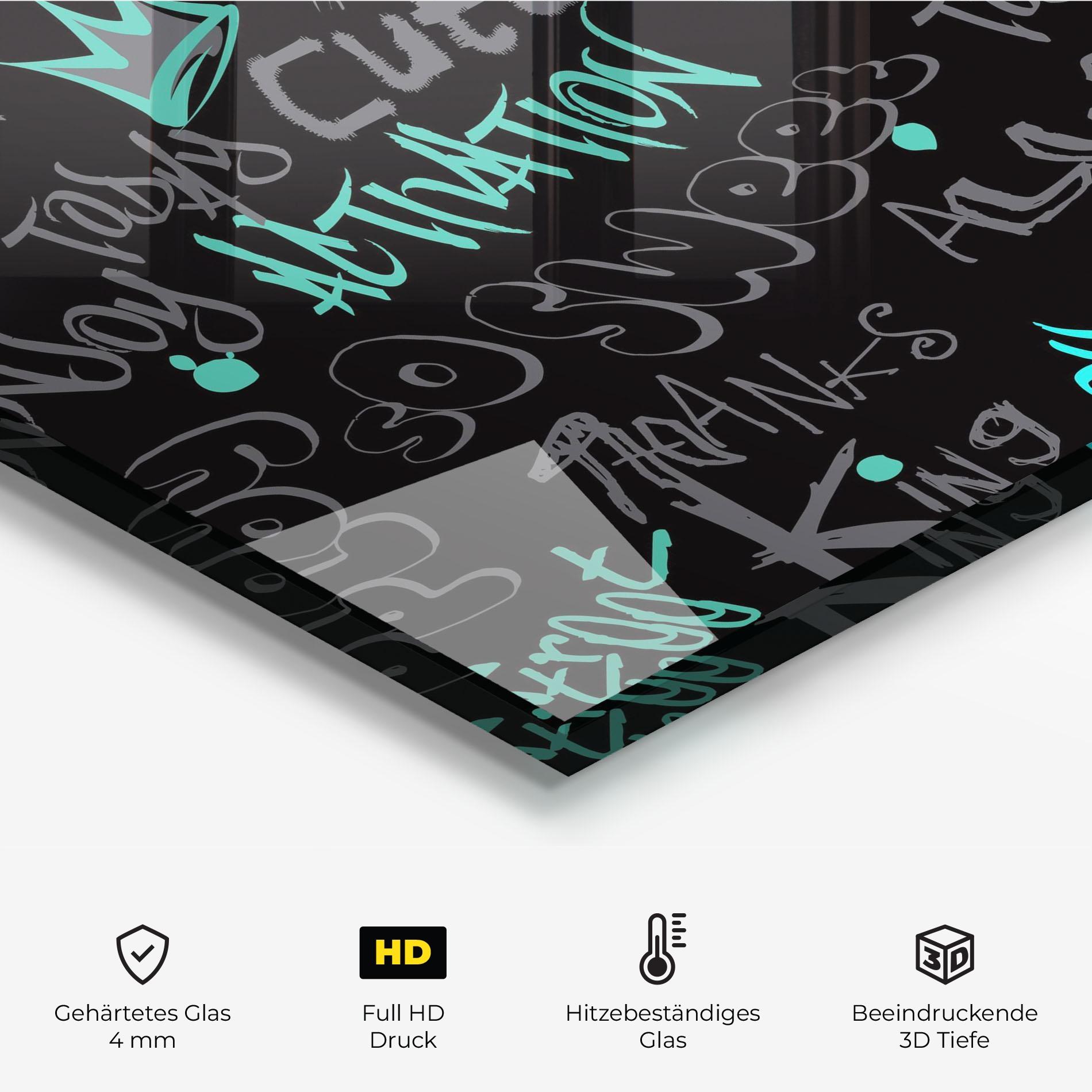 Küchenrückwand Glas Blue Grey Graffiti mockup 2