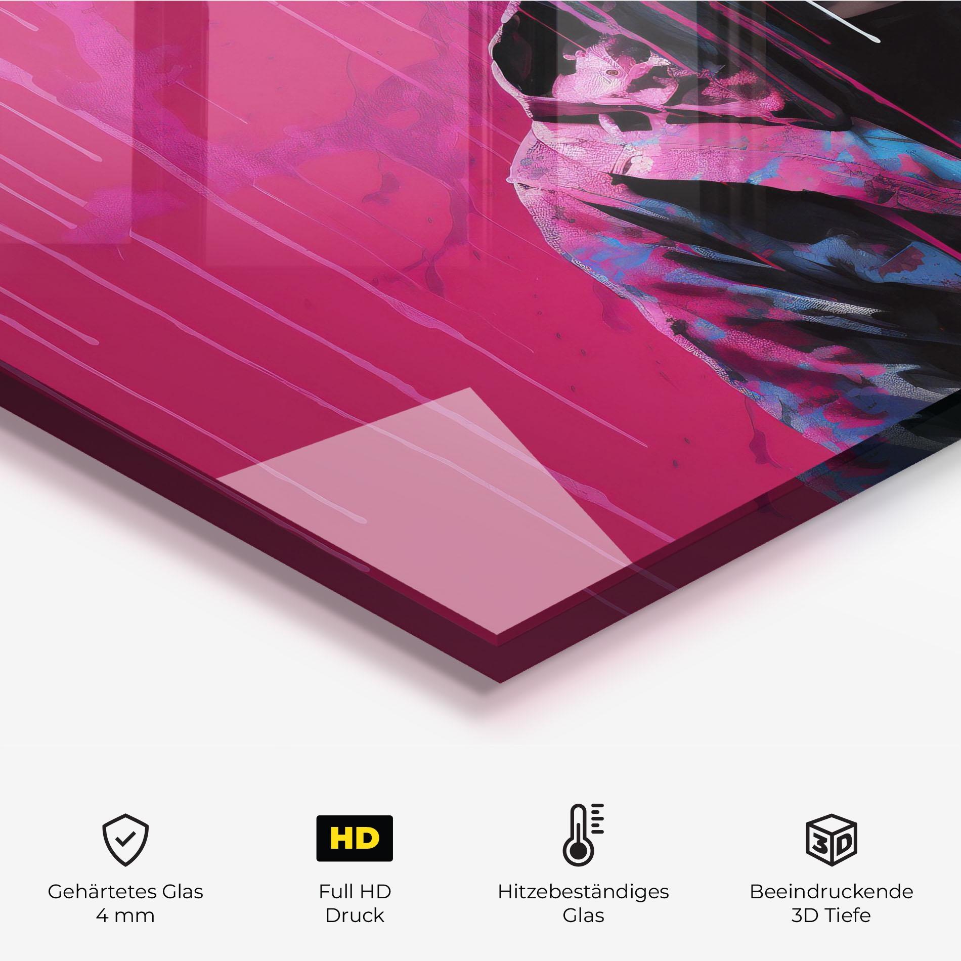 Küchenrückwand Glas Blue Pink Falling Paint mockup 2