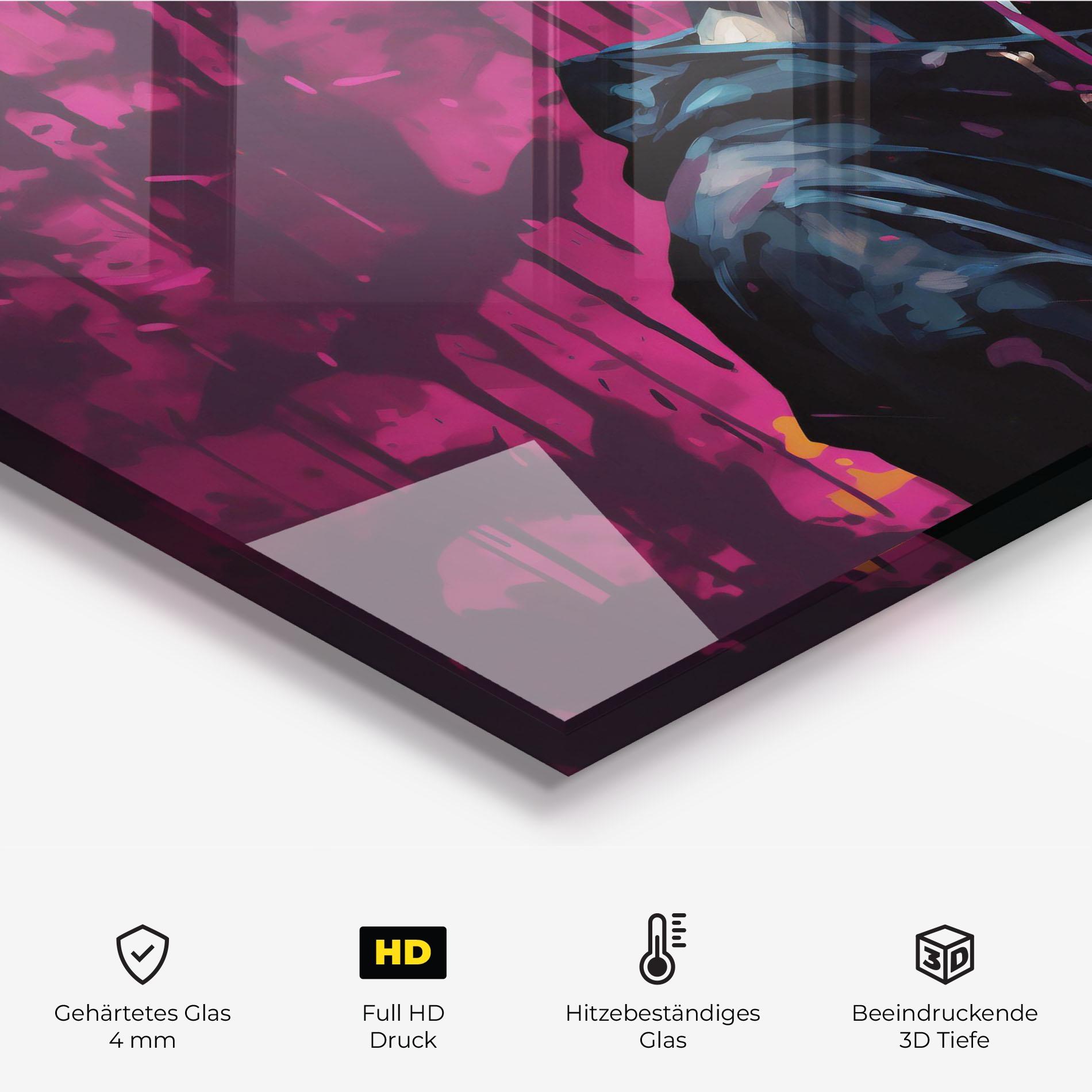 Küchenrückwand Glas Blue Pink Paint Falling mockup 2