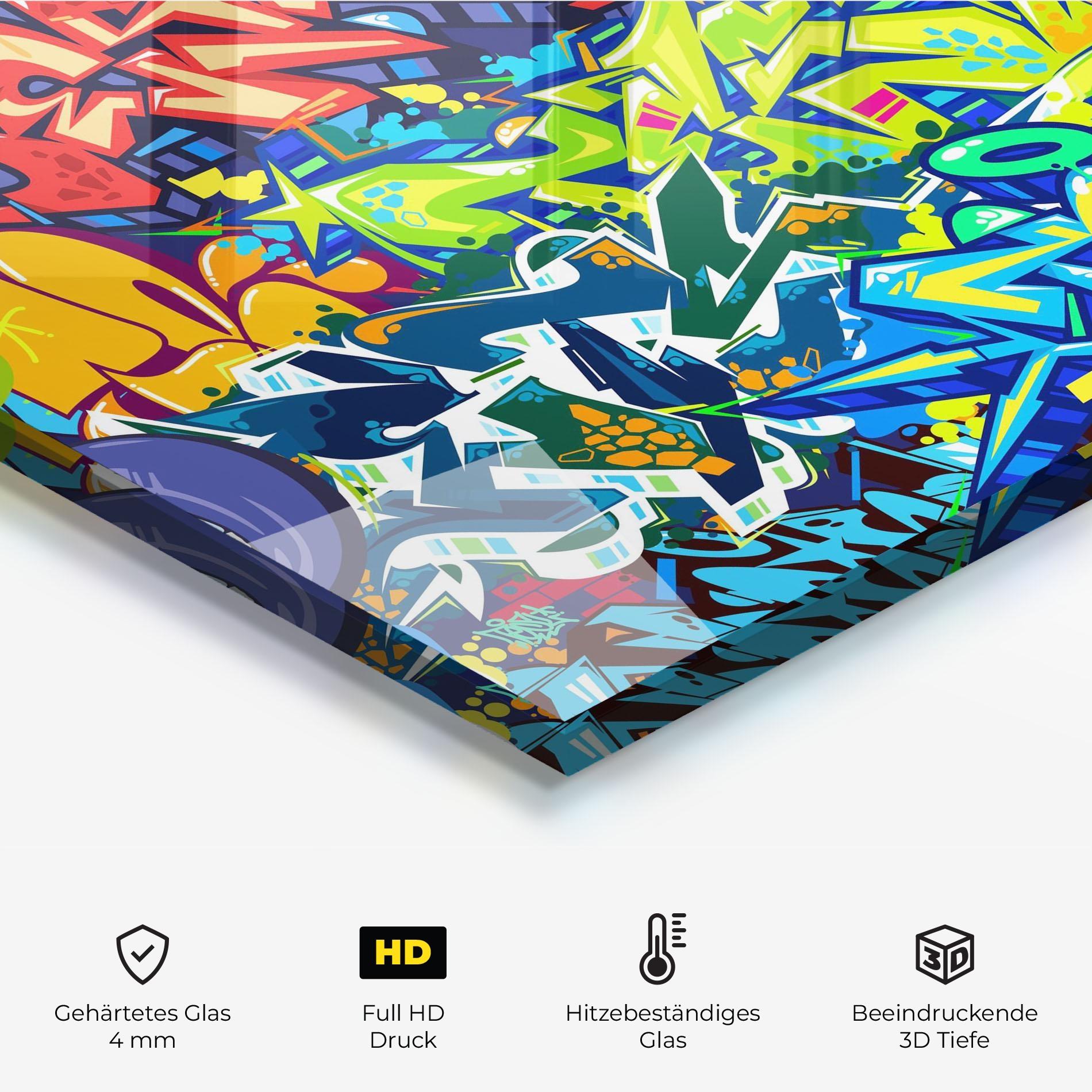 Küchenrückwand Glas Colorful Graffiti mockup 2