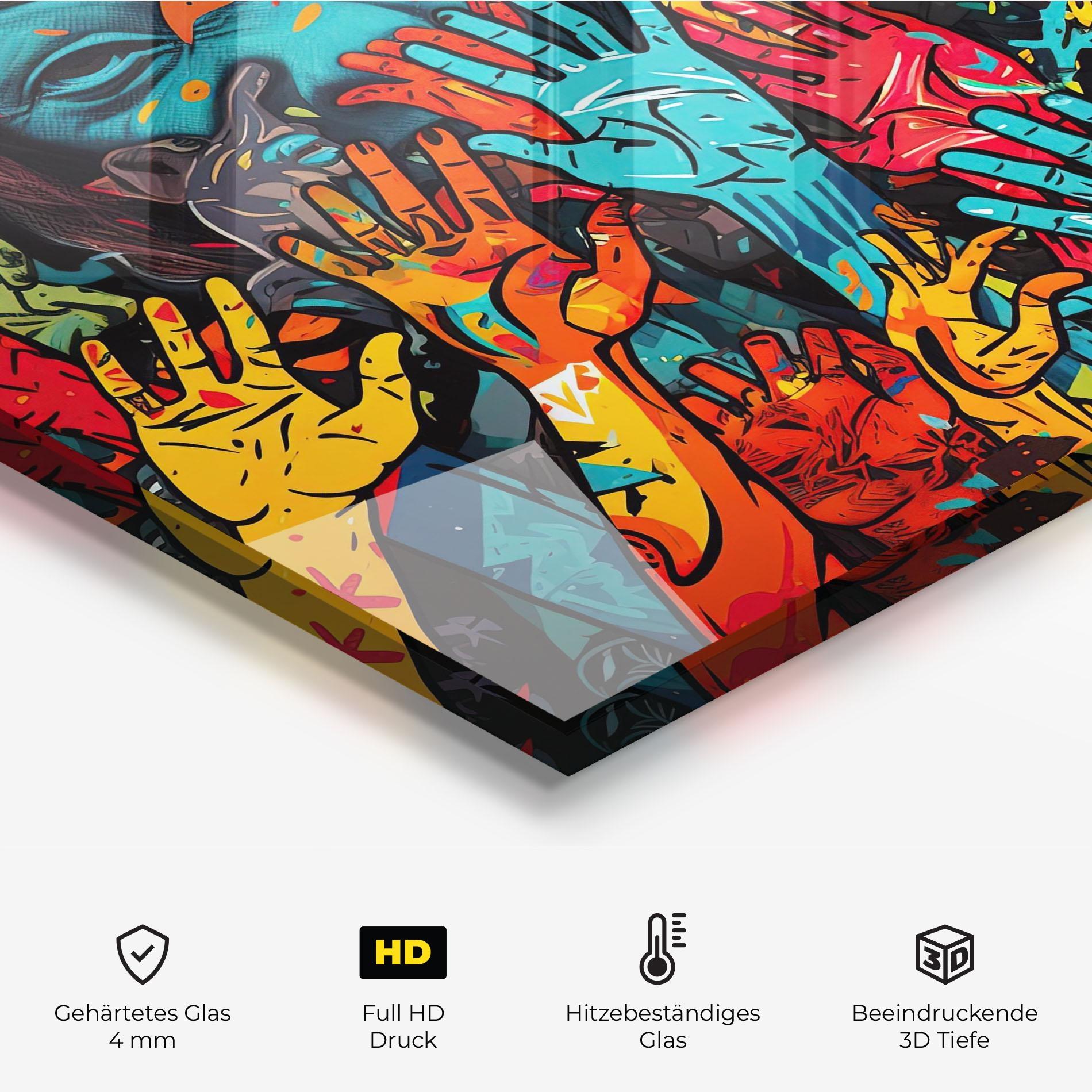 Küchenrückwand Glas Colorful Hands mockup 2