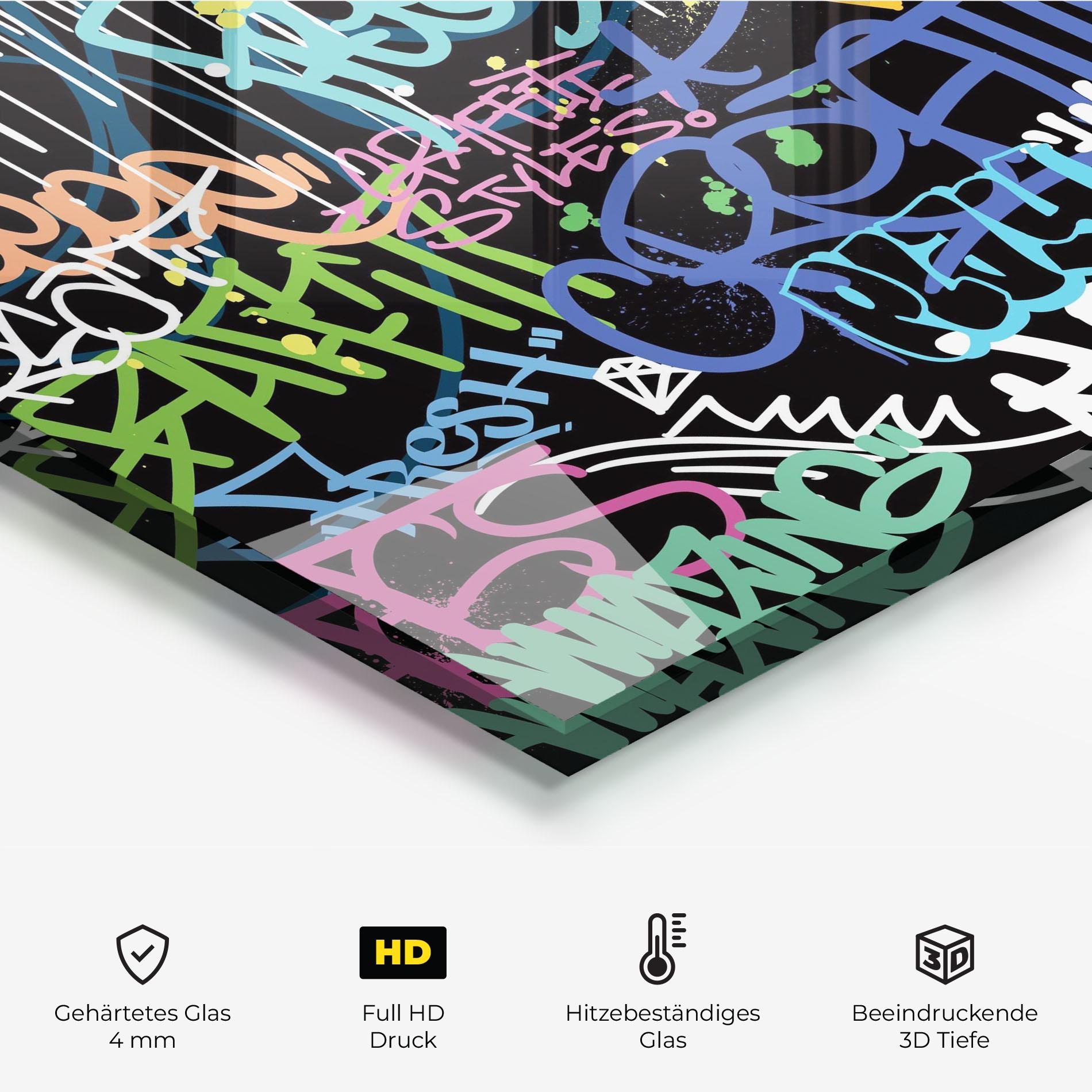 Küchenrückwand Glas Colorful Tags mockup 2