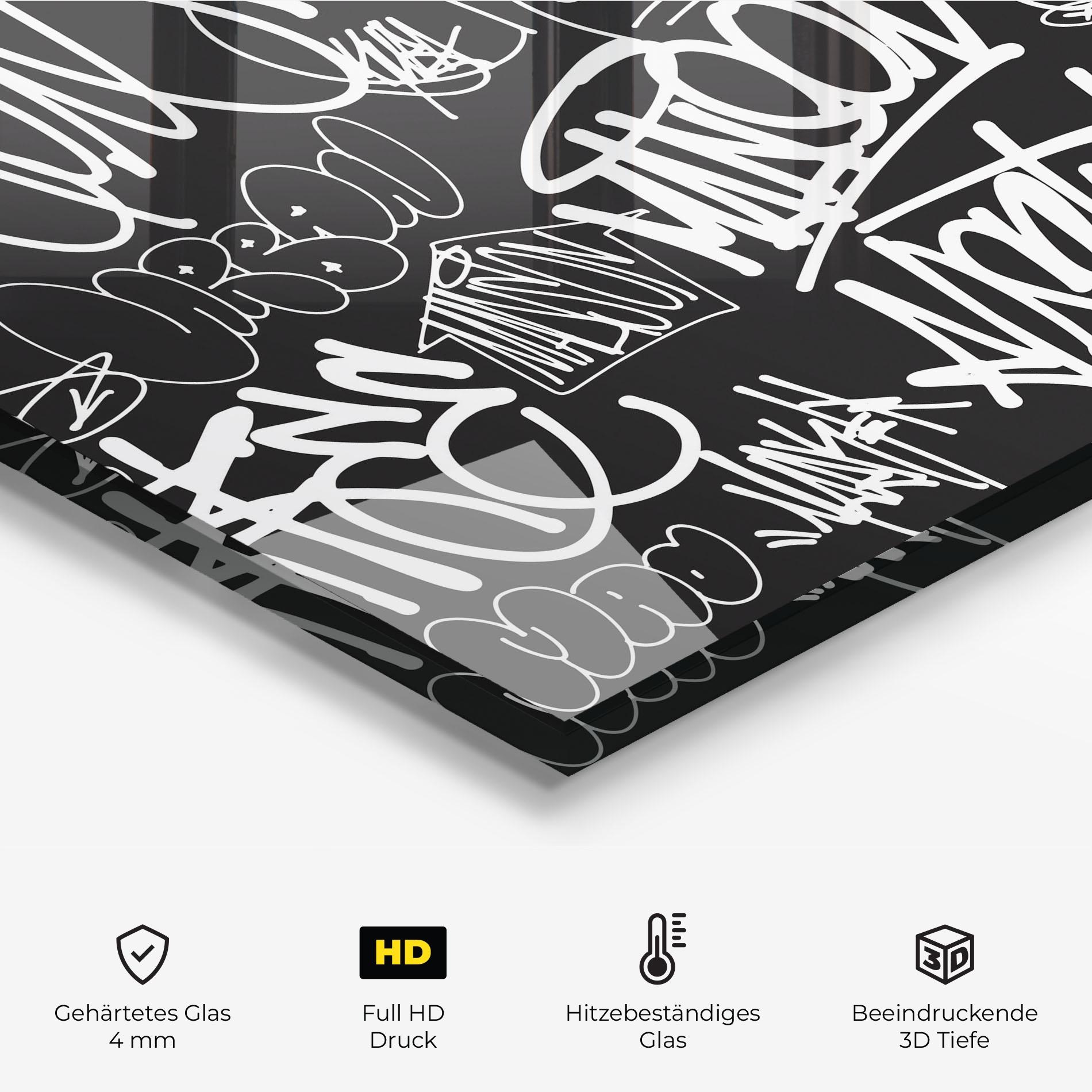 Küchenrückwand Glas Graffiti Tags mockup 2