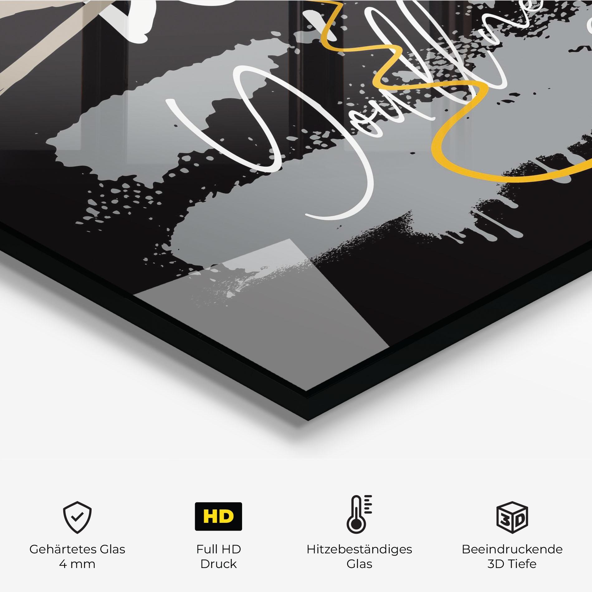 Küchenrückwand Glas Grey Orange Graffiti mockup 2