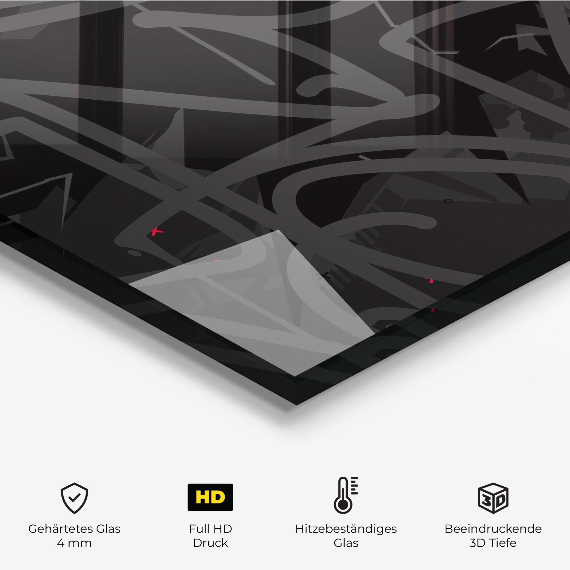 Küchenrückwand Glas Grey Pink Graffiti mockup 2