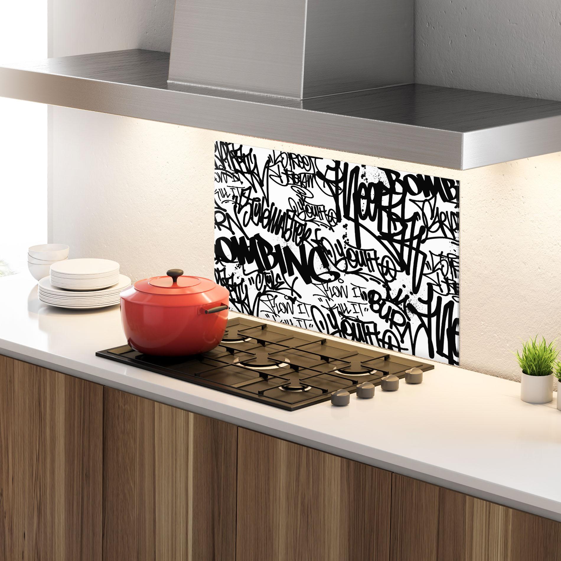 Küchenrückwand Glas Black Tags mockup 4