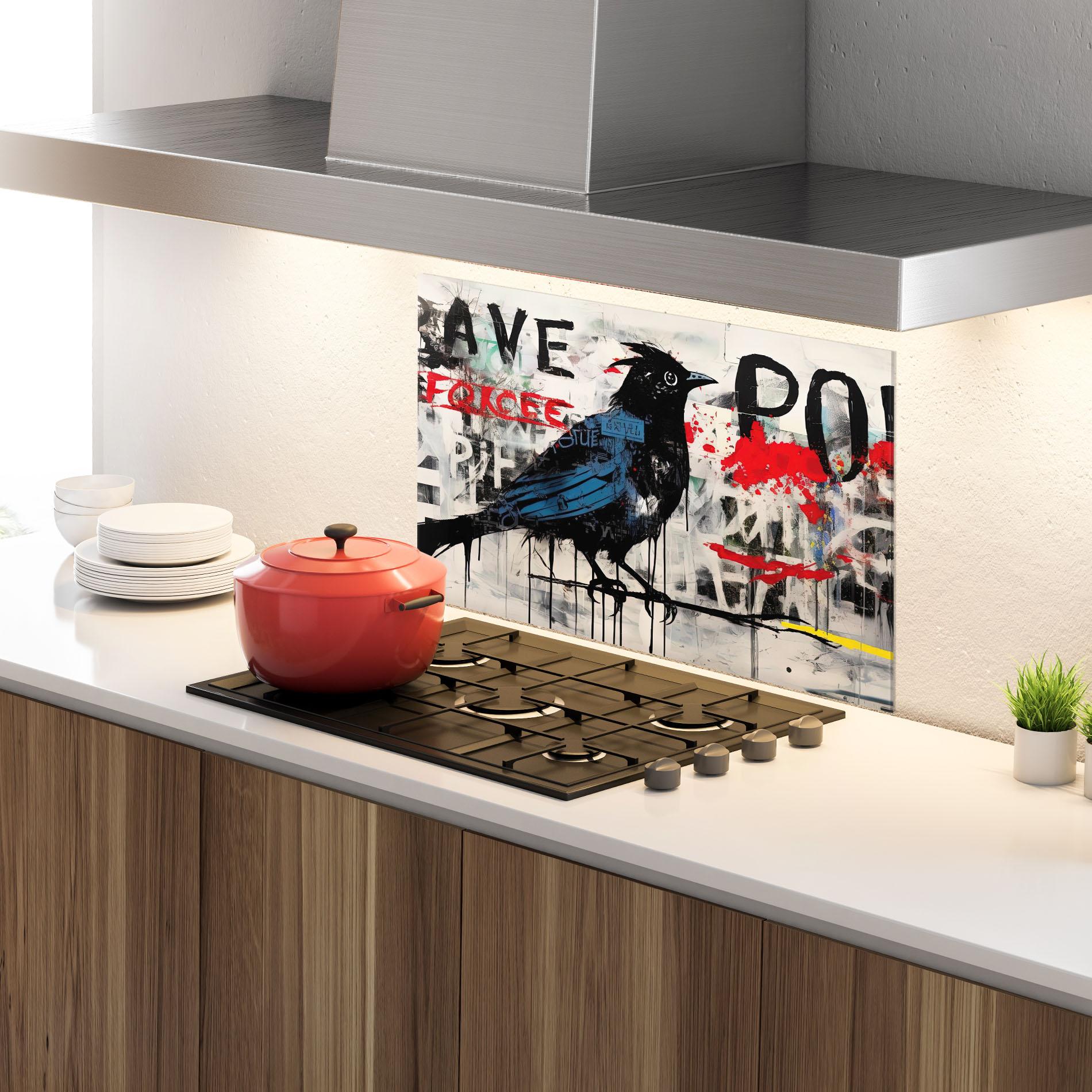 Küchenrückwand Glas Blue Bird Doodle mockup 4