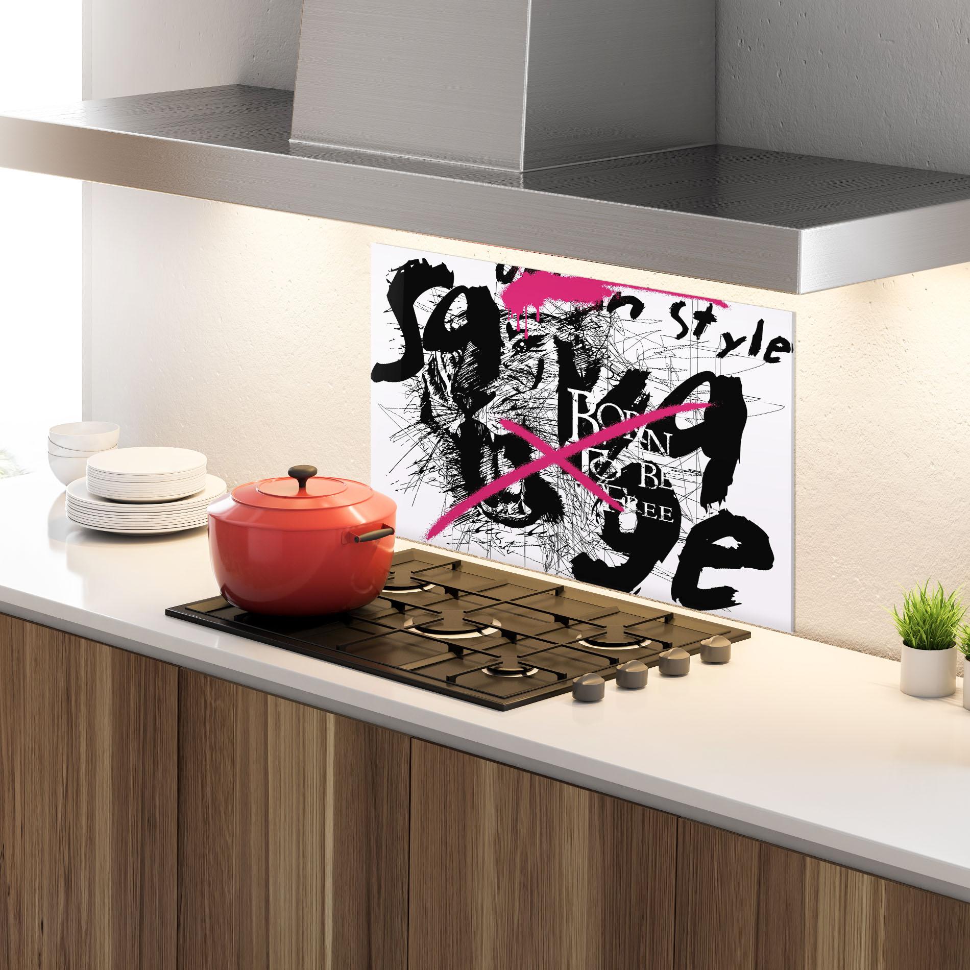 Küchenrückwand Glas Born Free Graffiti mockup 4