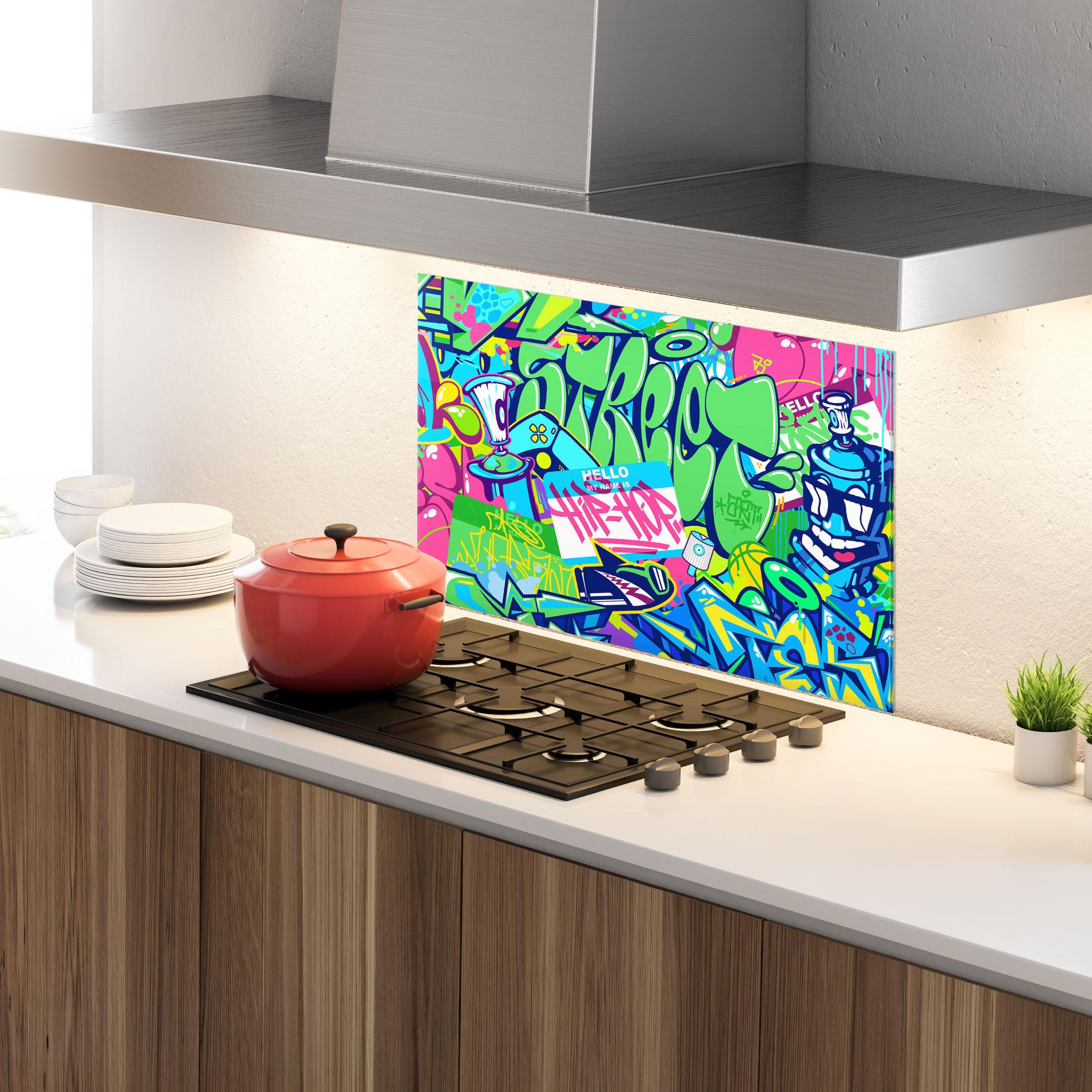 Küchenrückwand Glas Colorful Hip Hop mockup 4