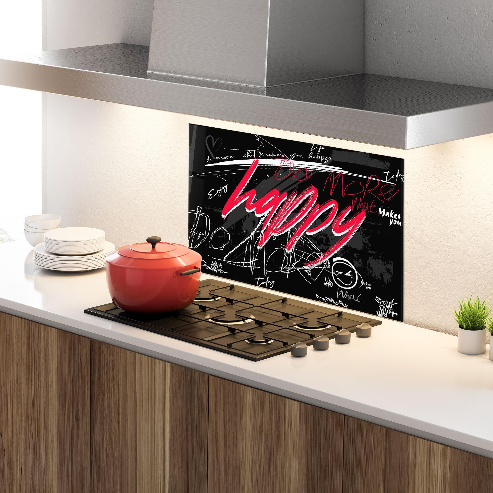 Küchenrückwand Glas Red Happy Graffiti mockup 4