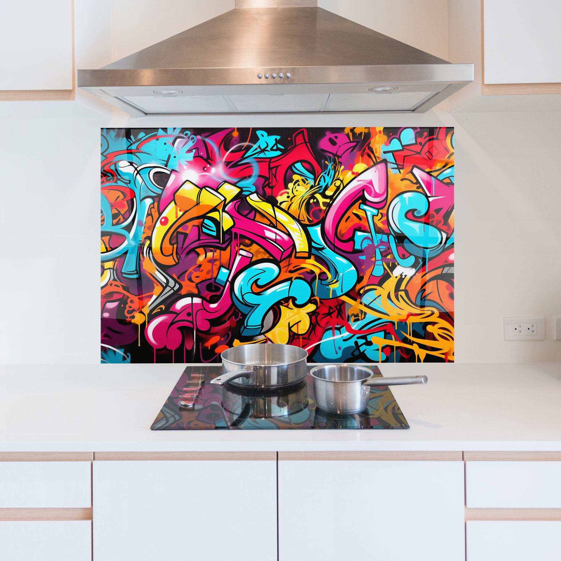 Küchenrückwand Glas Abstract Graffiti mockup 5
