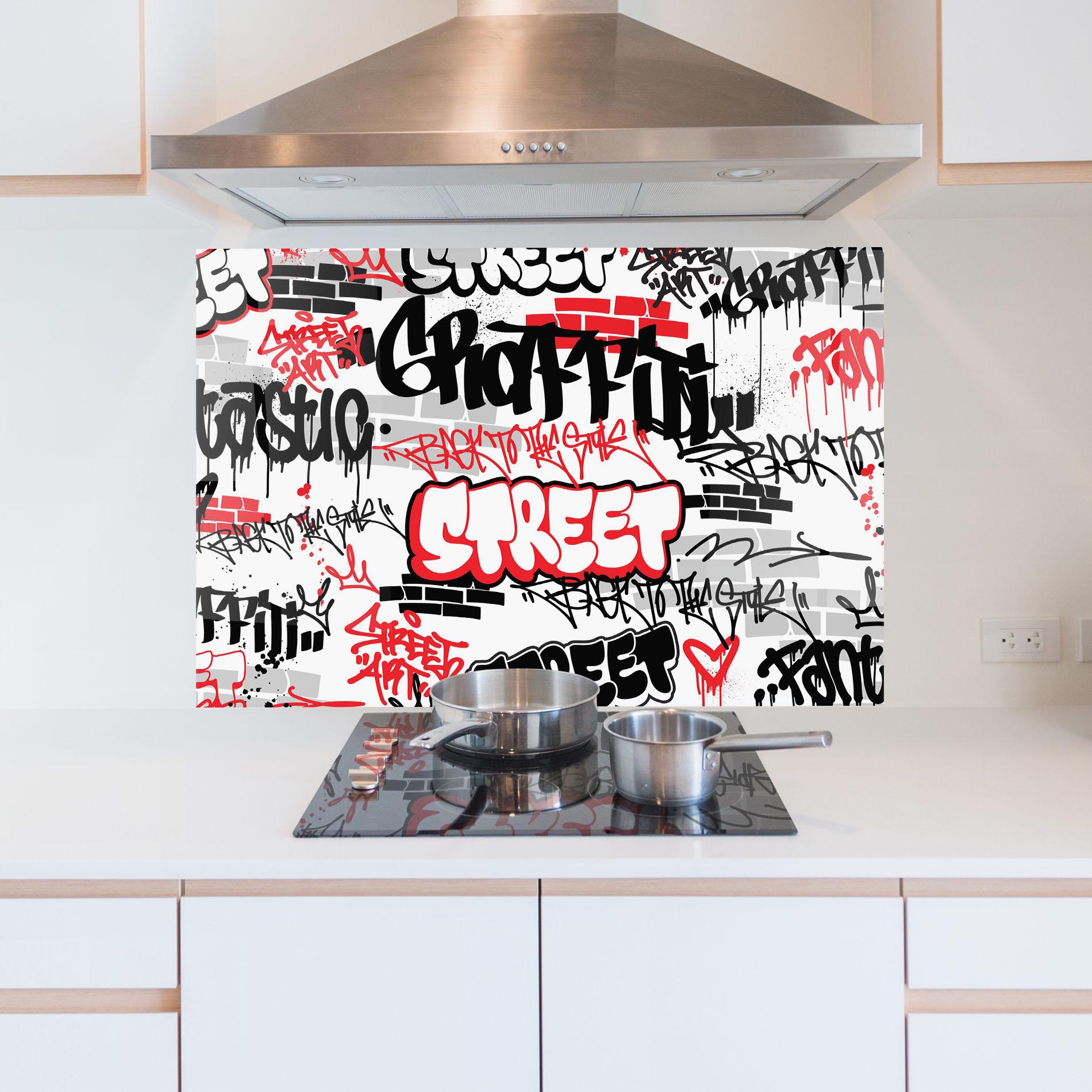 Küchenrückwand Glas Black Red Tags mockup 5