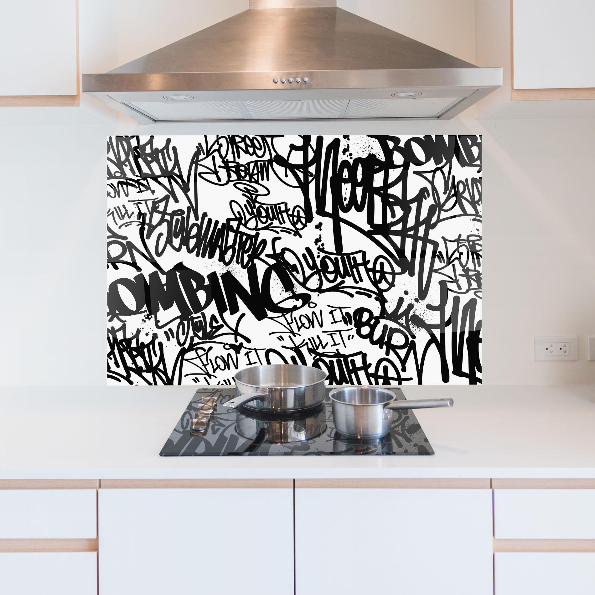 Küchenrückwand Glas Black Tags mockup 5