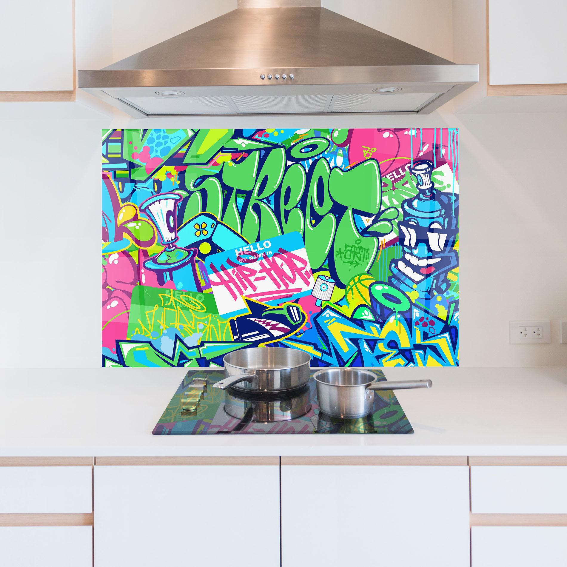 Küchenrückwand Glas Colorful Hip Hop mockup 5