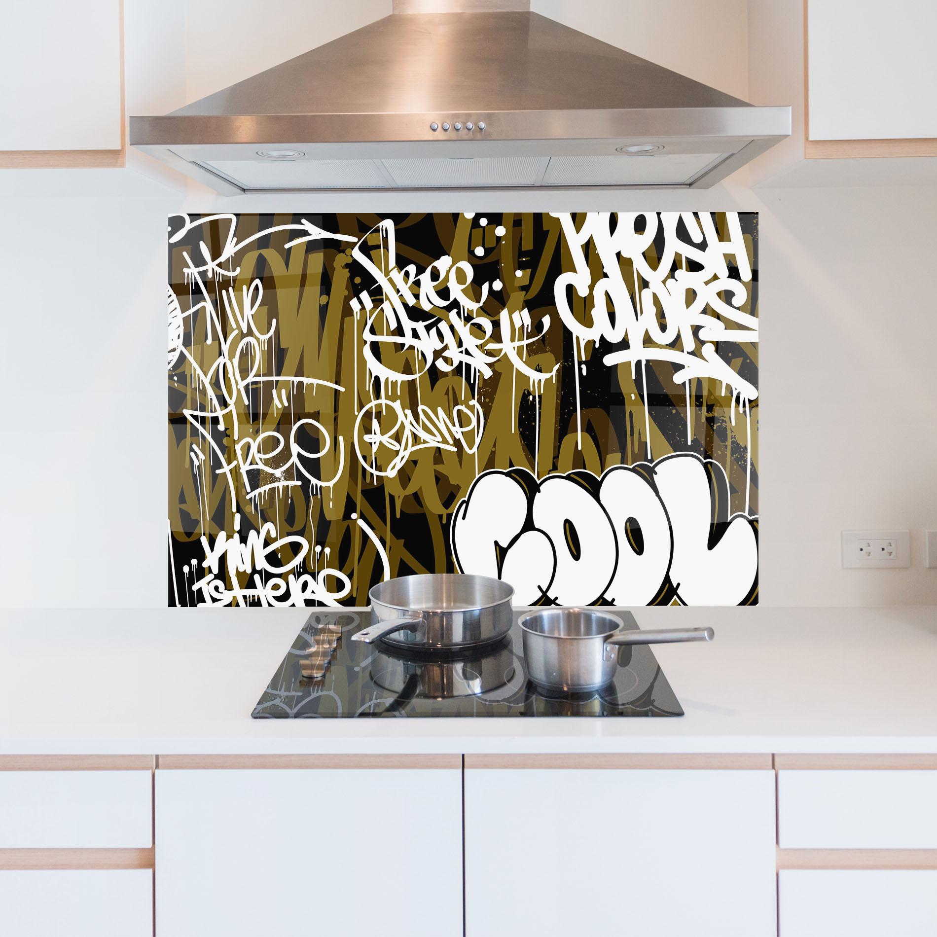 Küchenrückwand Glas Cool Graffiti mockup 5