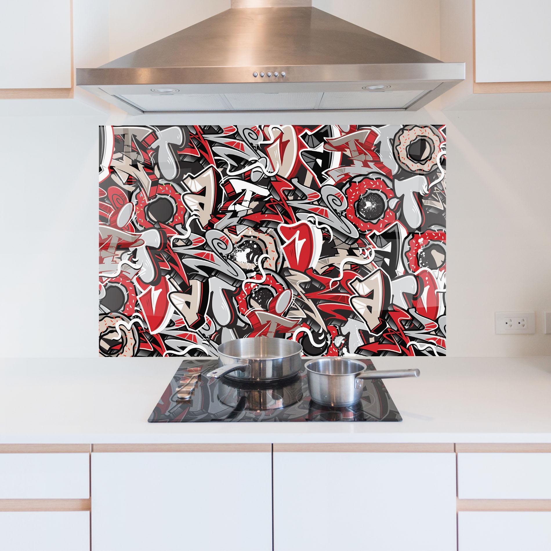Küchenrückwand Glas Donut Graffiti mockup 5