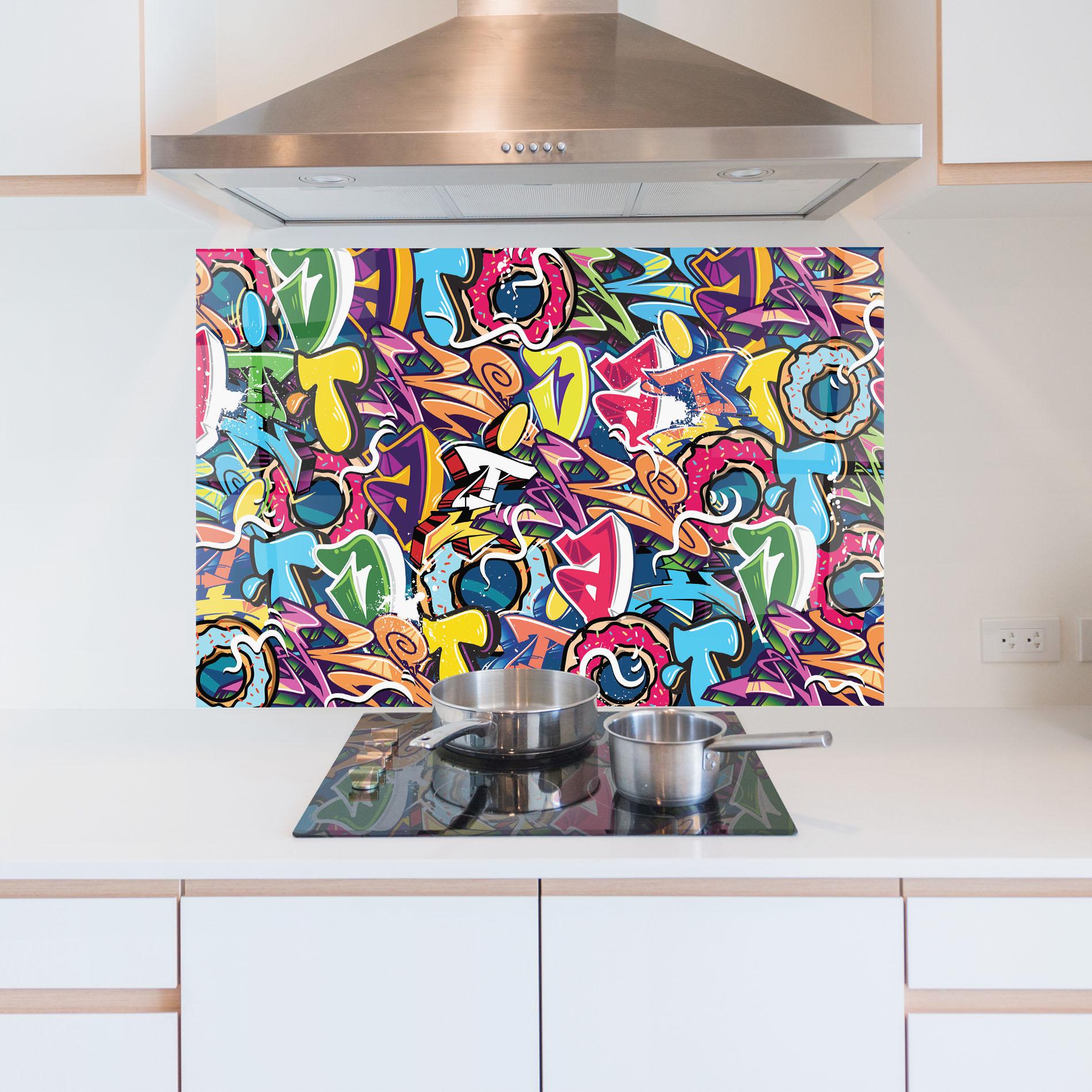 Küchenrückwand Glas Graffiti Letters mockup 5