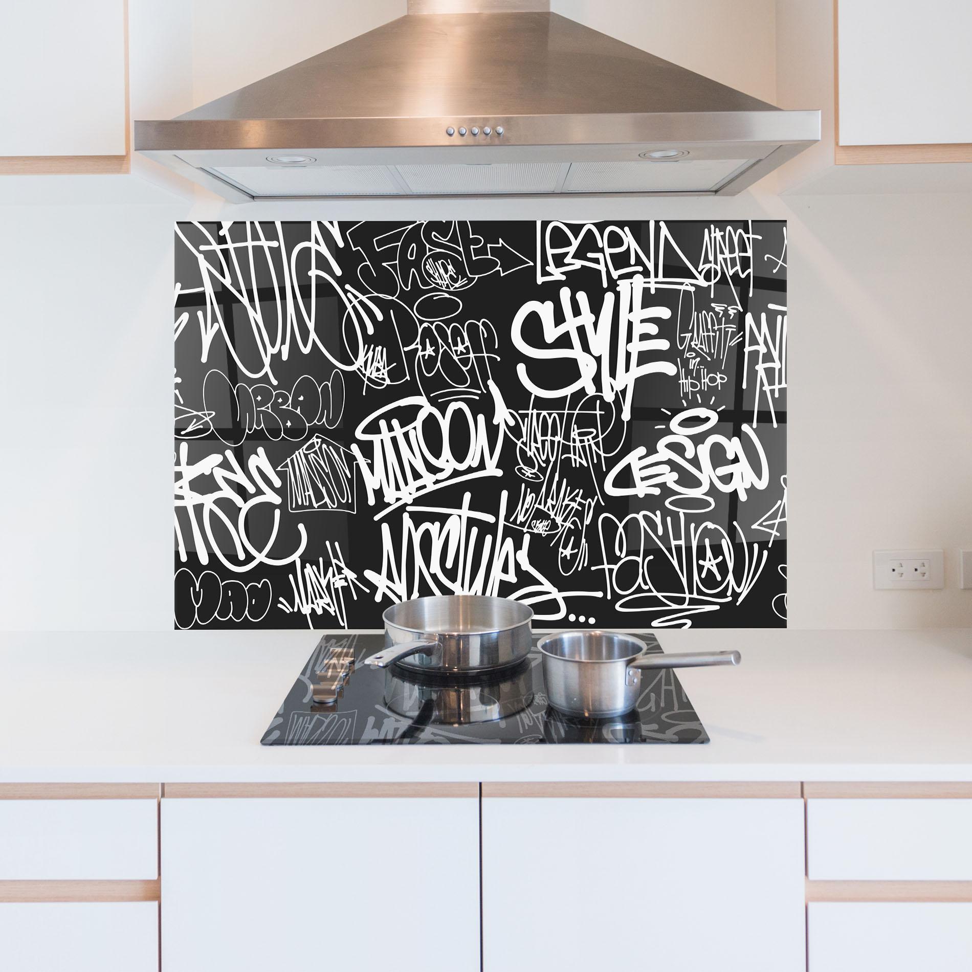 Küchenrückwand Glas Graffiti Tags mockup 5