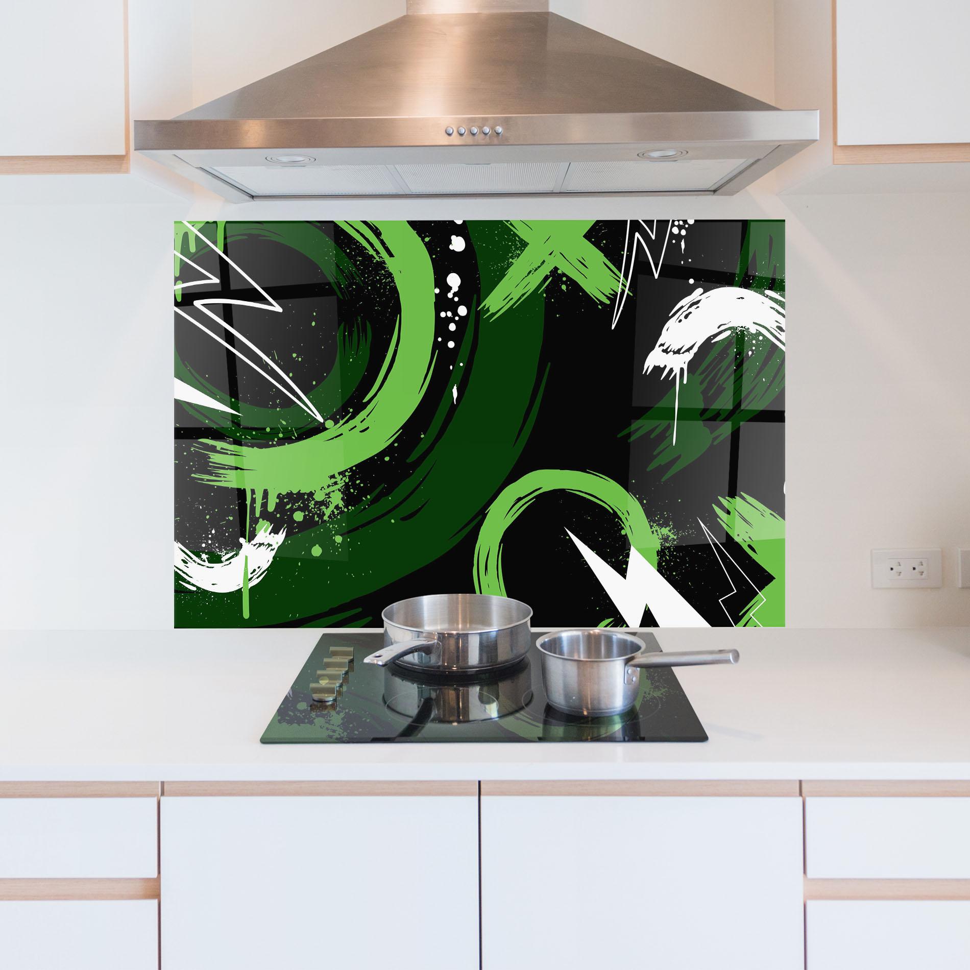 Küchenrückwand Glas Green Shades Graffiti mockup 5