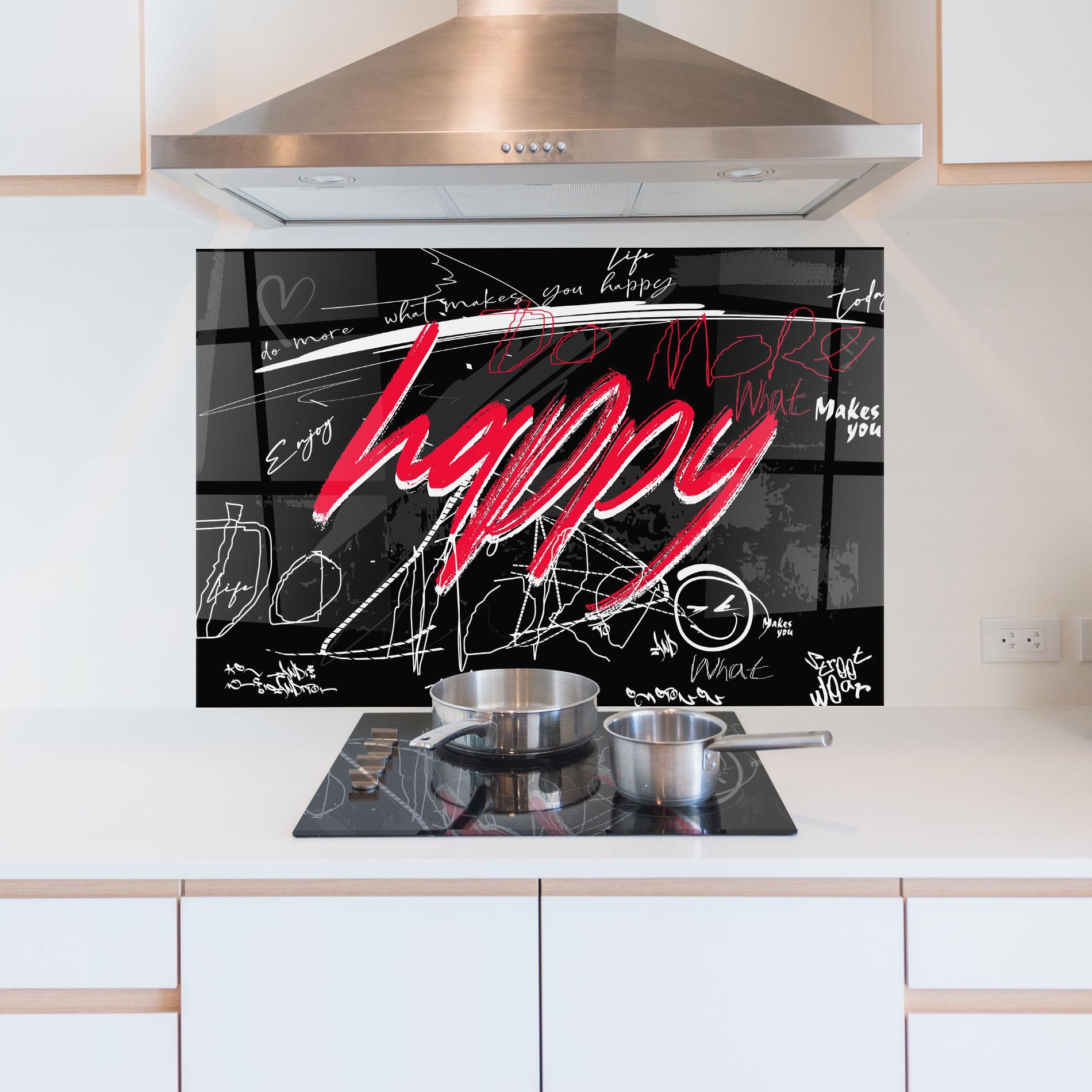 Küchenrückwand Glas Red Happy Graffiti mockup 5