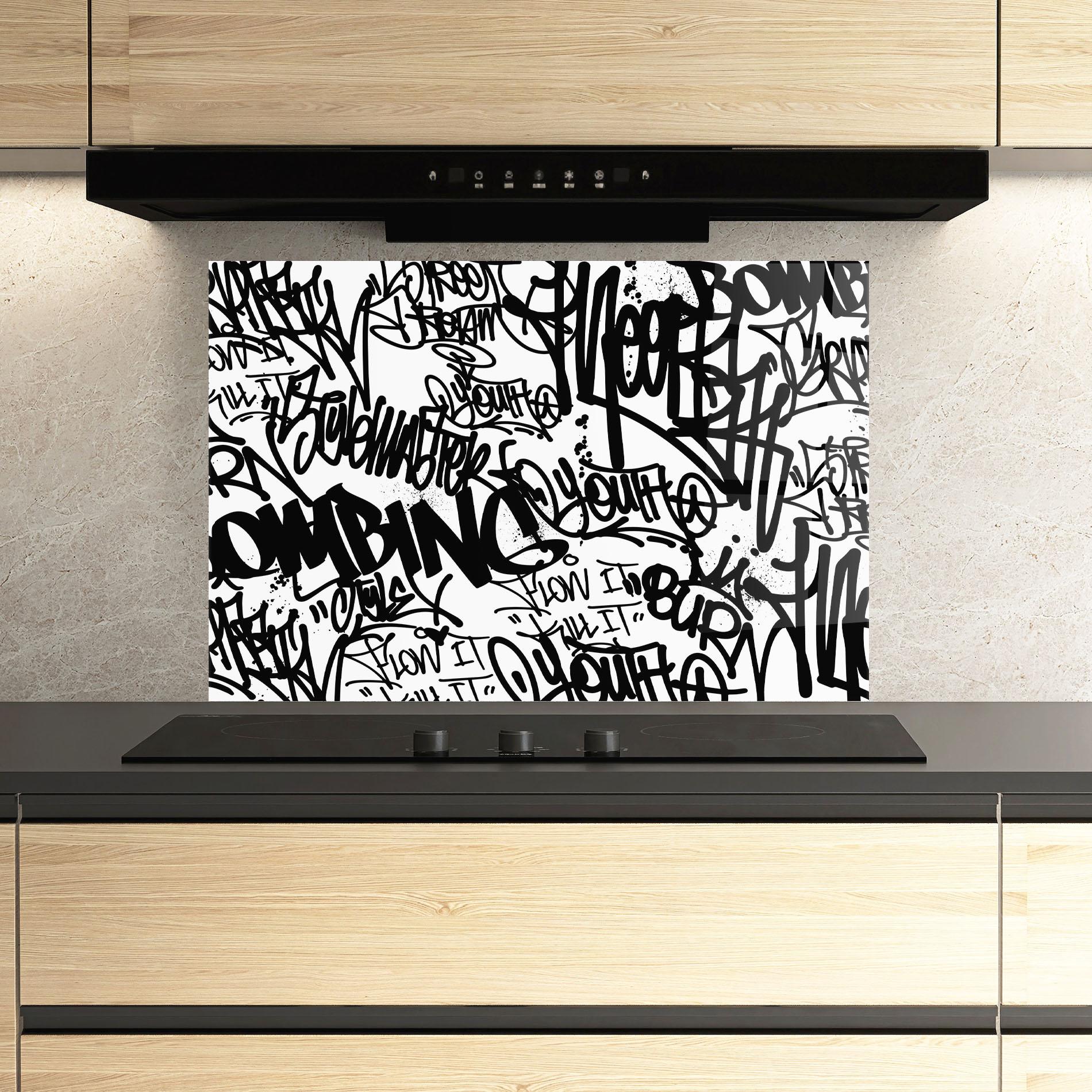 Küchenrückwand Glas Black Tags mockup 3