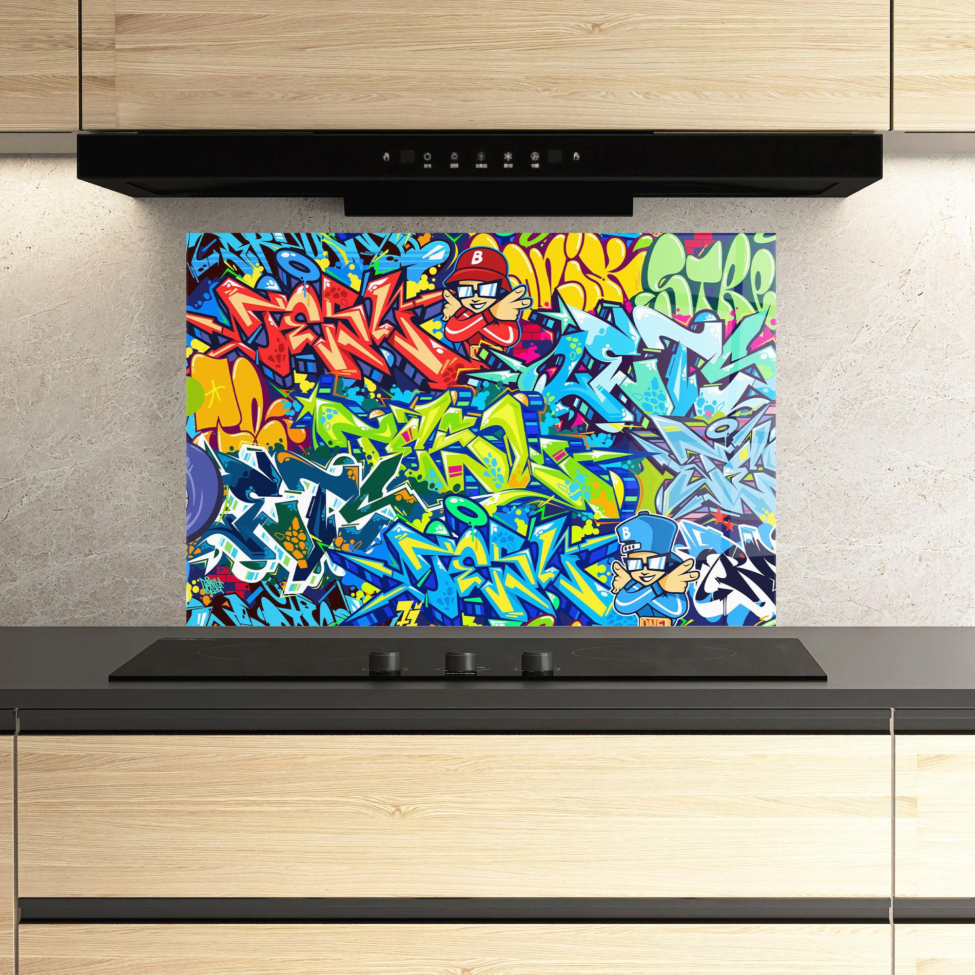 Küchenrückwand Glas Colorful Graffiti mockup 3