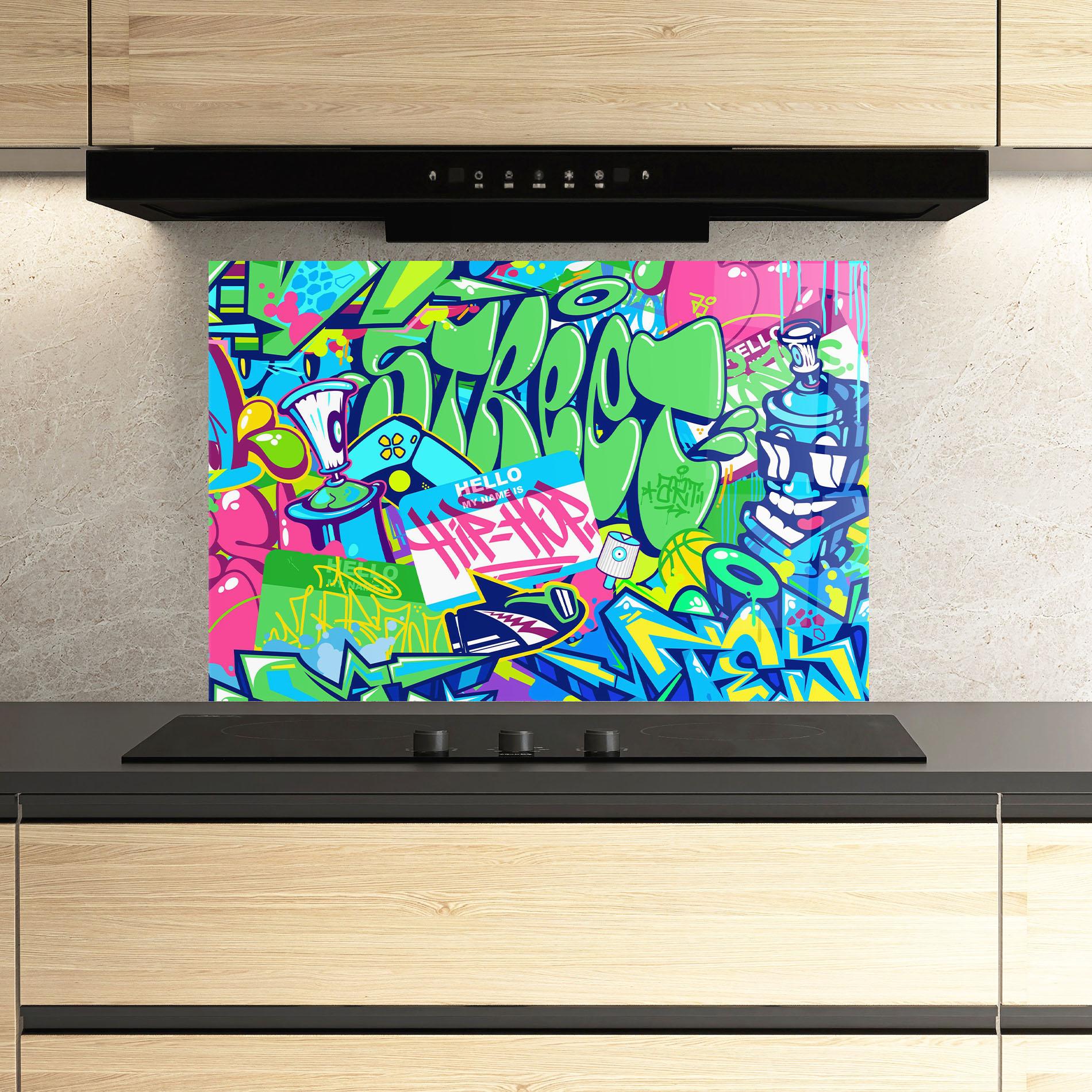 Küchenrückwand Glas Colorful Hip Hop mockup 3