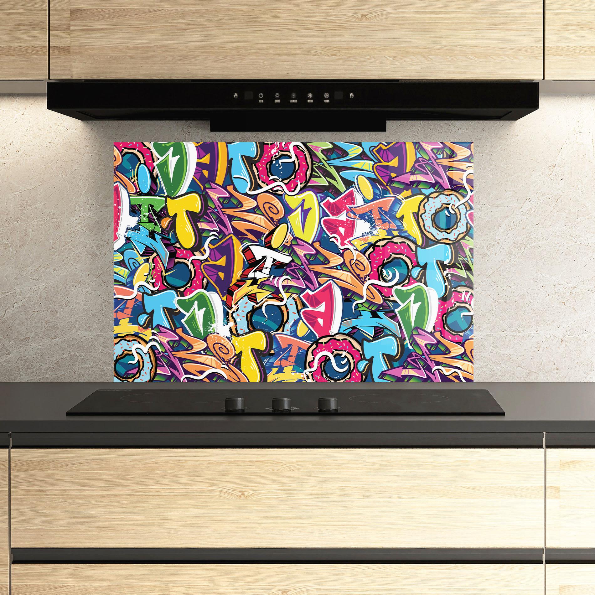 Küchenrückwand Glas Graffiti Letters mockup 3
