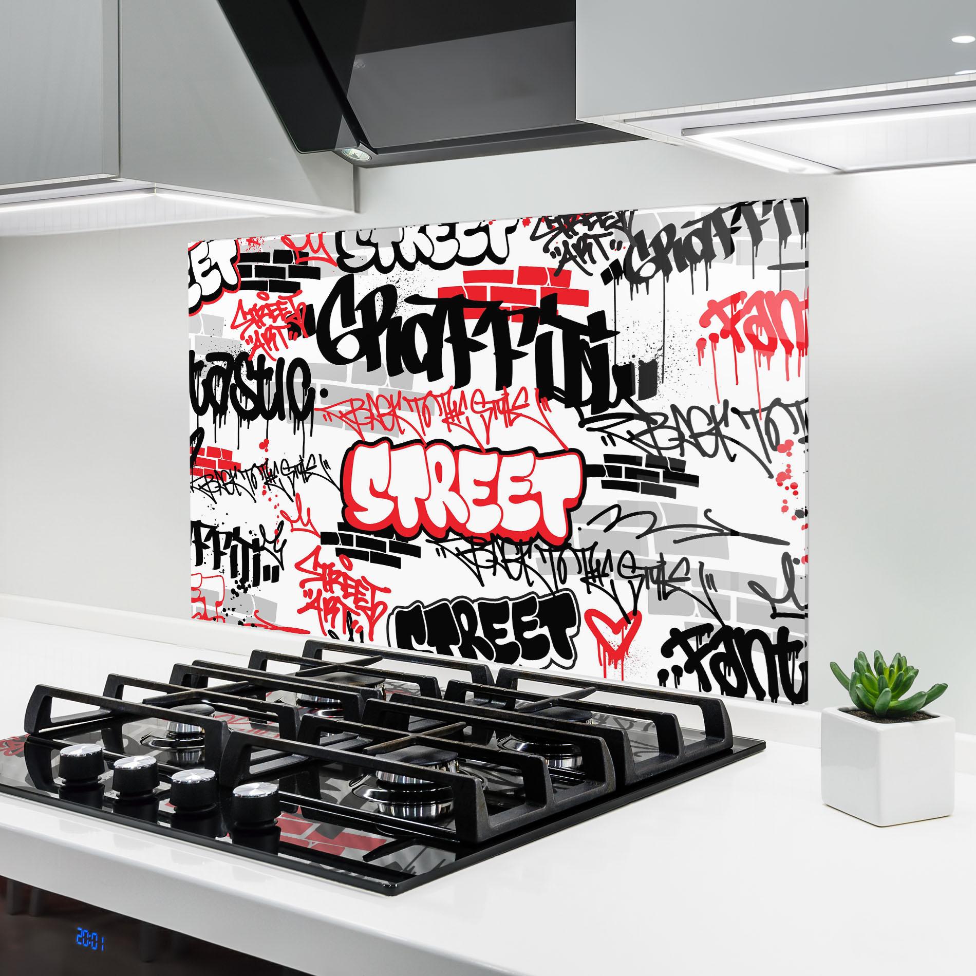 Küchenrückwand Glas Black Red Tags mockup 6